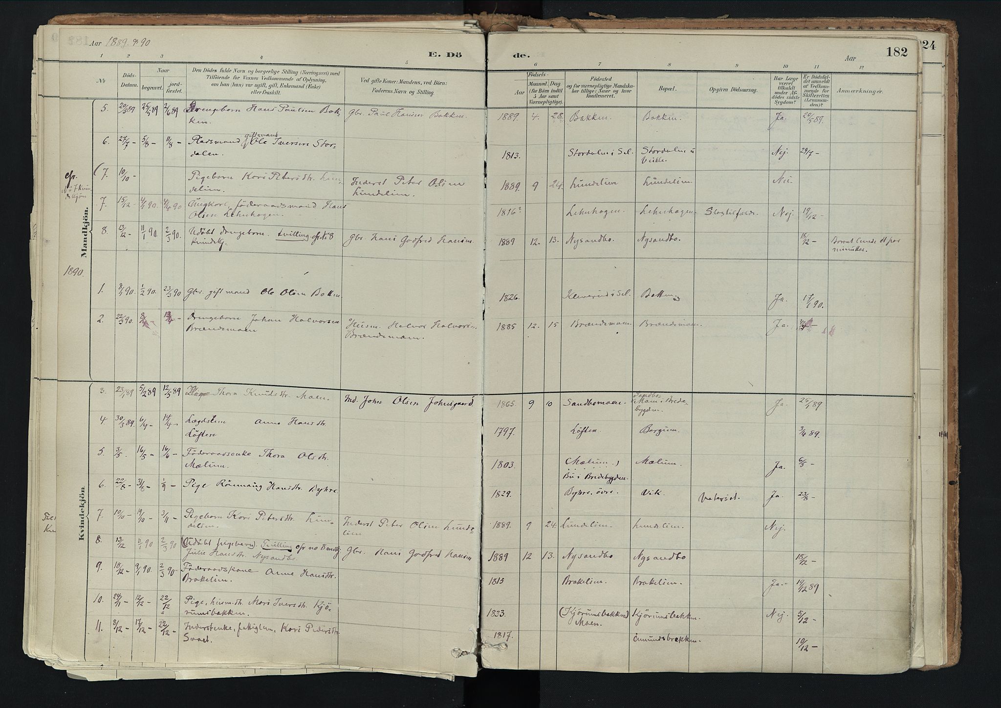 Nord-Fron prestekontor, AV/SAH-PREST-080/H/Ha/Haa/L0003: Parish register (official) no. 3, 1884-1914, p. 182