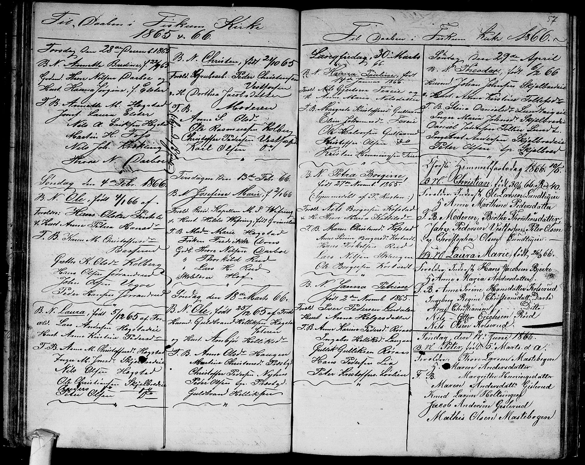 Fiskum kirkebøker, AV/SAKO-A-15/G/Ga/L0003: Parish register (copy) no. 3, 1851-1878, p. 57