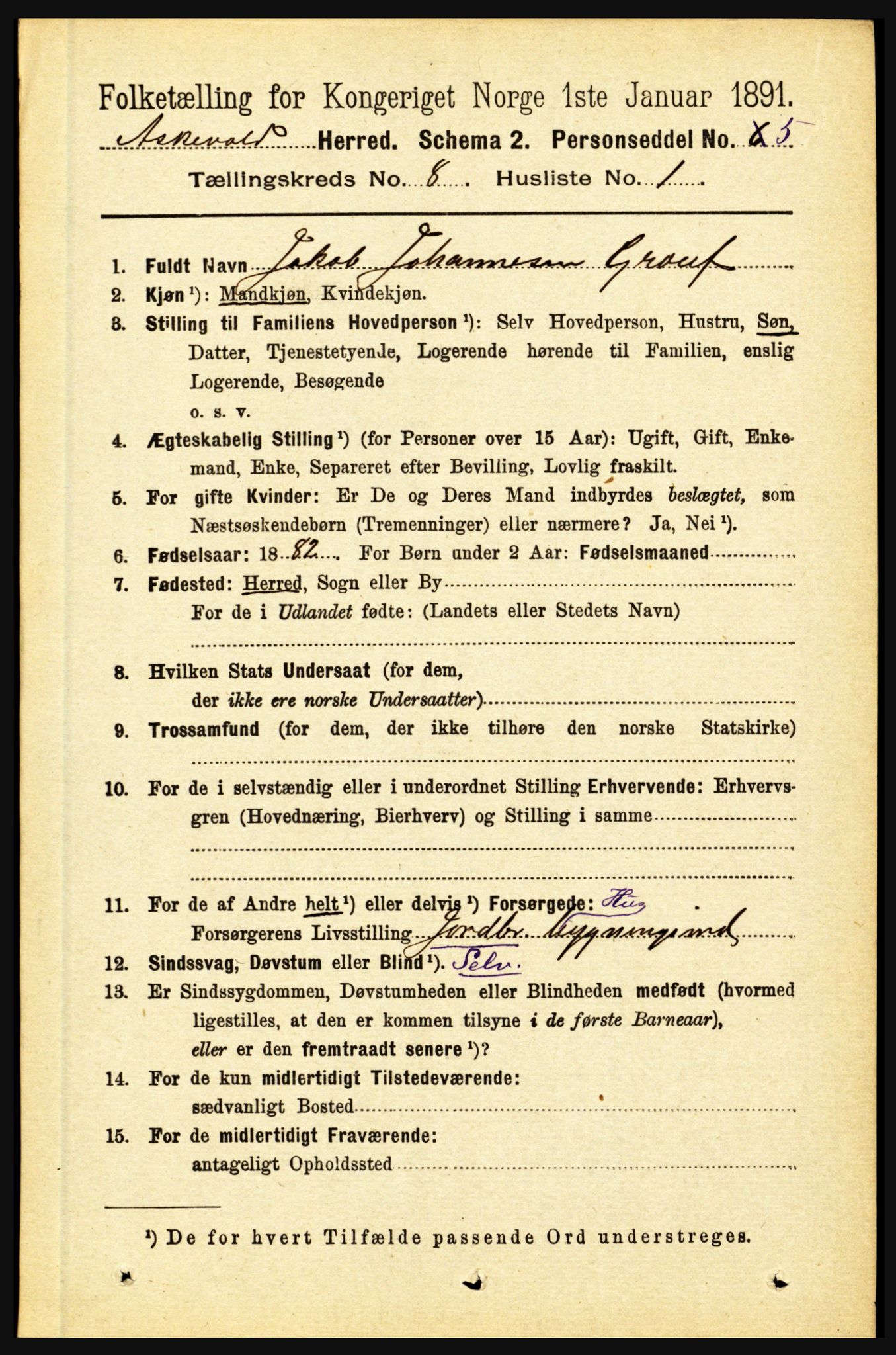 RA, 1891 census for 1428 Askvoll, 1891, p. 2144