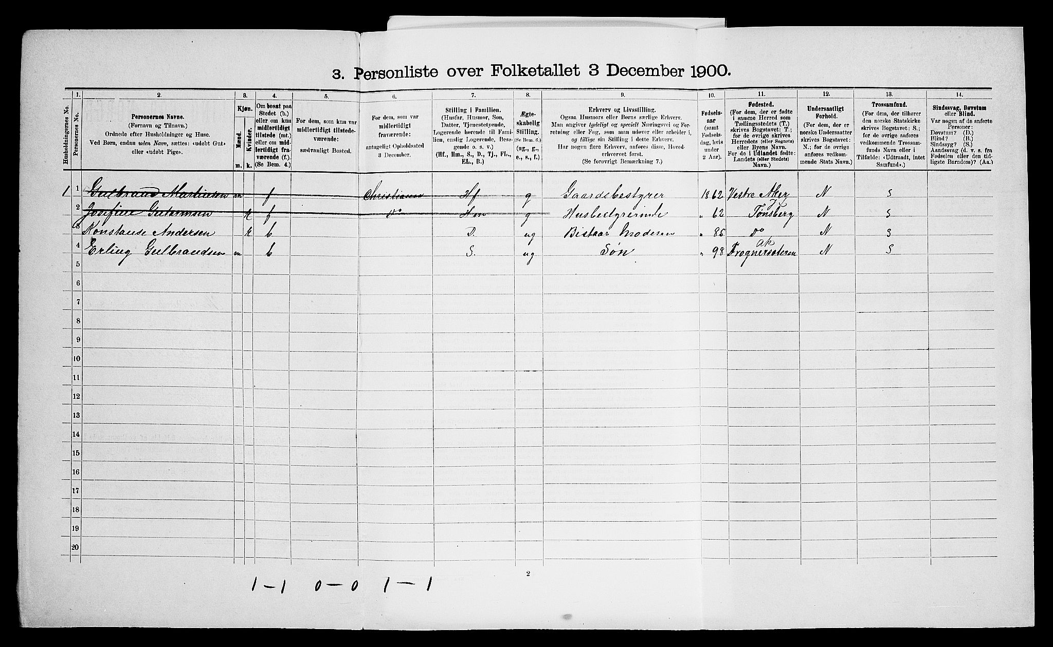 SAO, 1900 census for Vestby, 1900