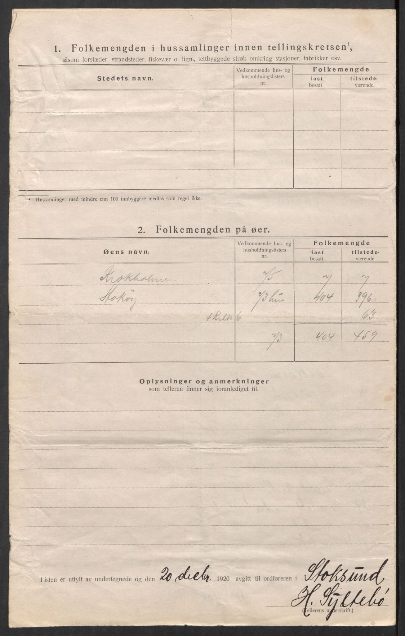 SAT, 1920 census for Stoksund, 1920, p. 22