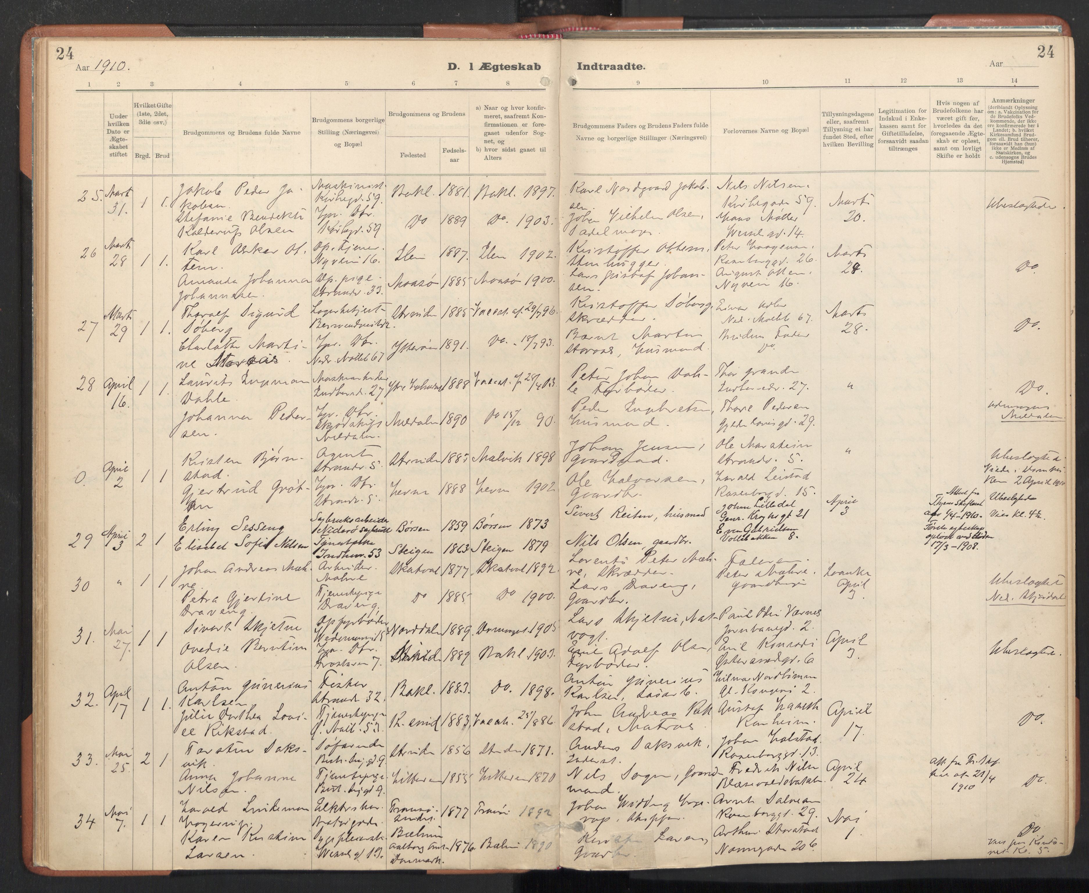 Ministerialprotokoller, klokkerbøker og fødselsregistre - Sør-Trøndelag, AV/SAT-A-1456/605/L0244: Parish register (official) no. 605A06, 1908-1954, p. 24