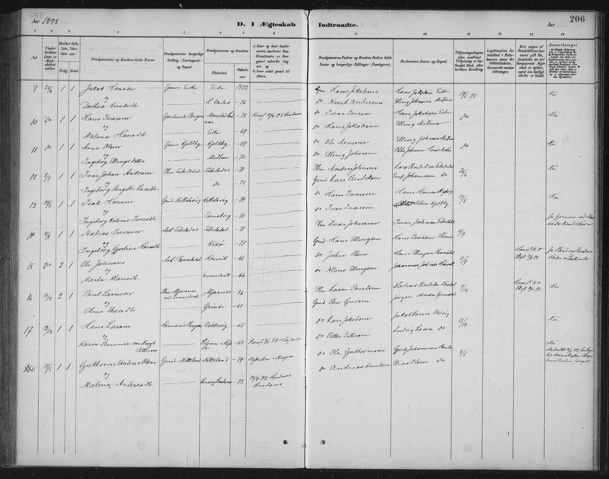 Gulen sokneprestembete, SAB/A-80201/H/Hab/Habb/L0003: Parish register (copy) no. B 3, 1884-1907, p. 206