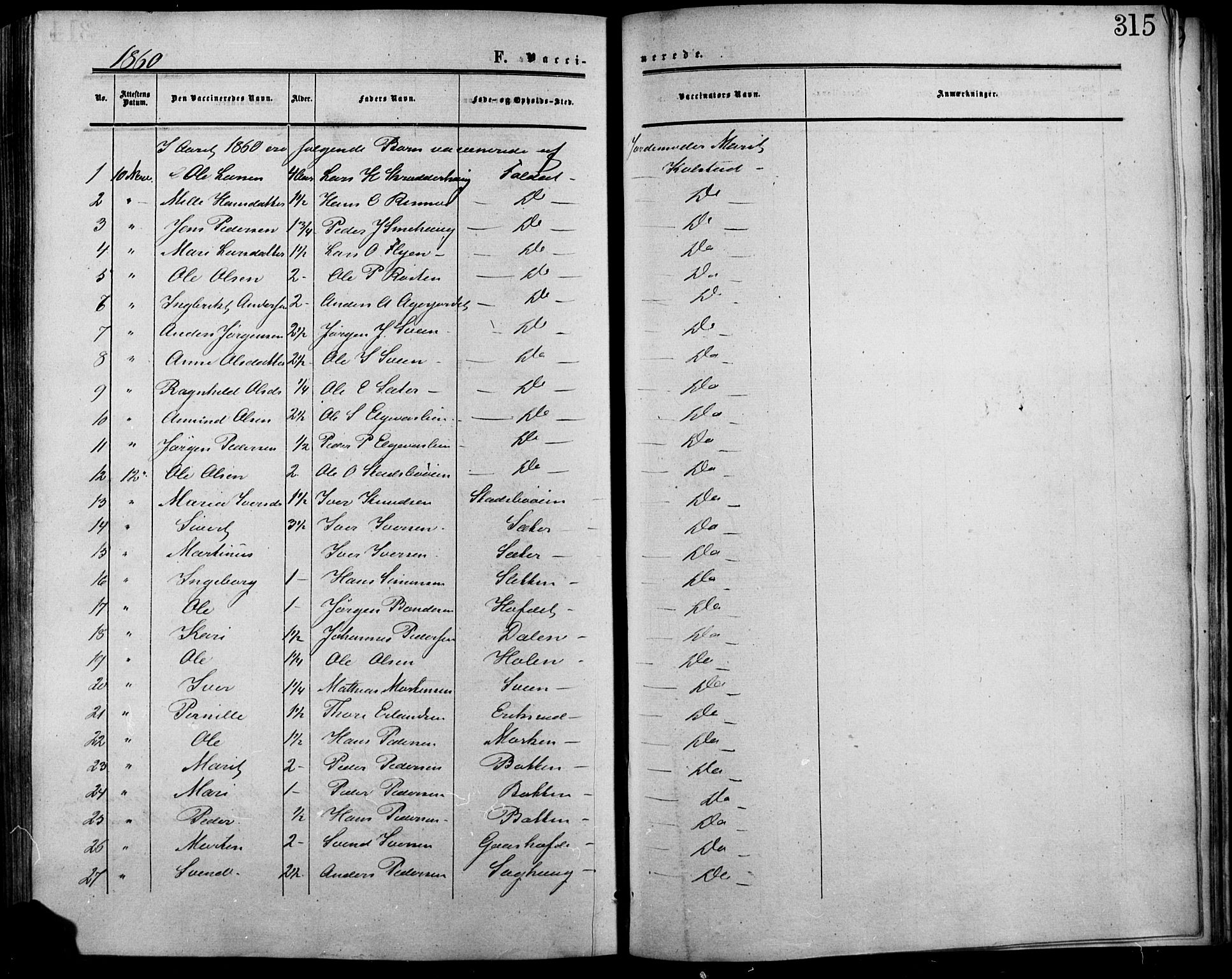 Lesja prestekontor, SAH/PREST-068/H/Ha/Haa/L0007: Parish register (official) no. 7, 1854-1862, p. 315