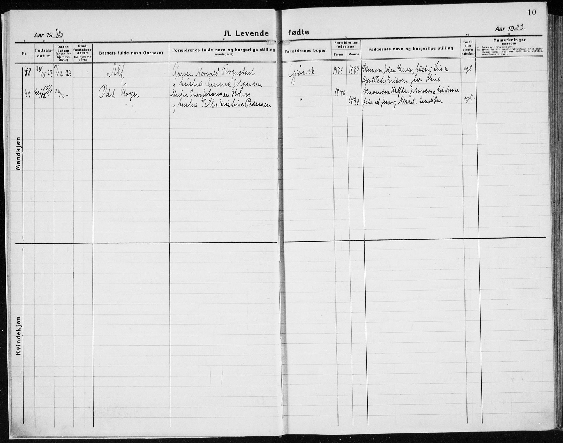 Vardal prestekontor, SAH/PREST-100/H/Ha/Haa/L0015: Parish register (official) no. 15, 1923-1937, p. 10