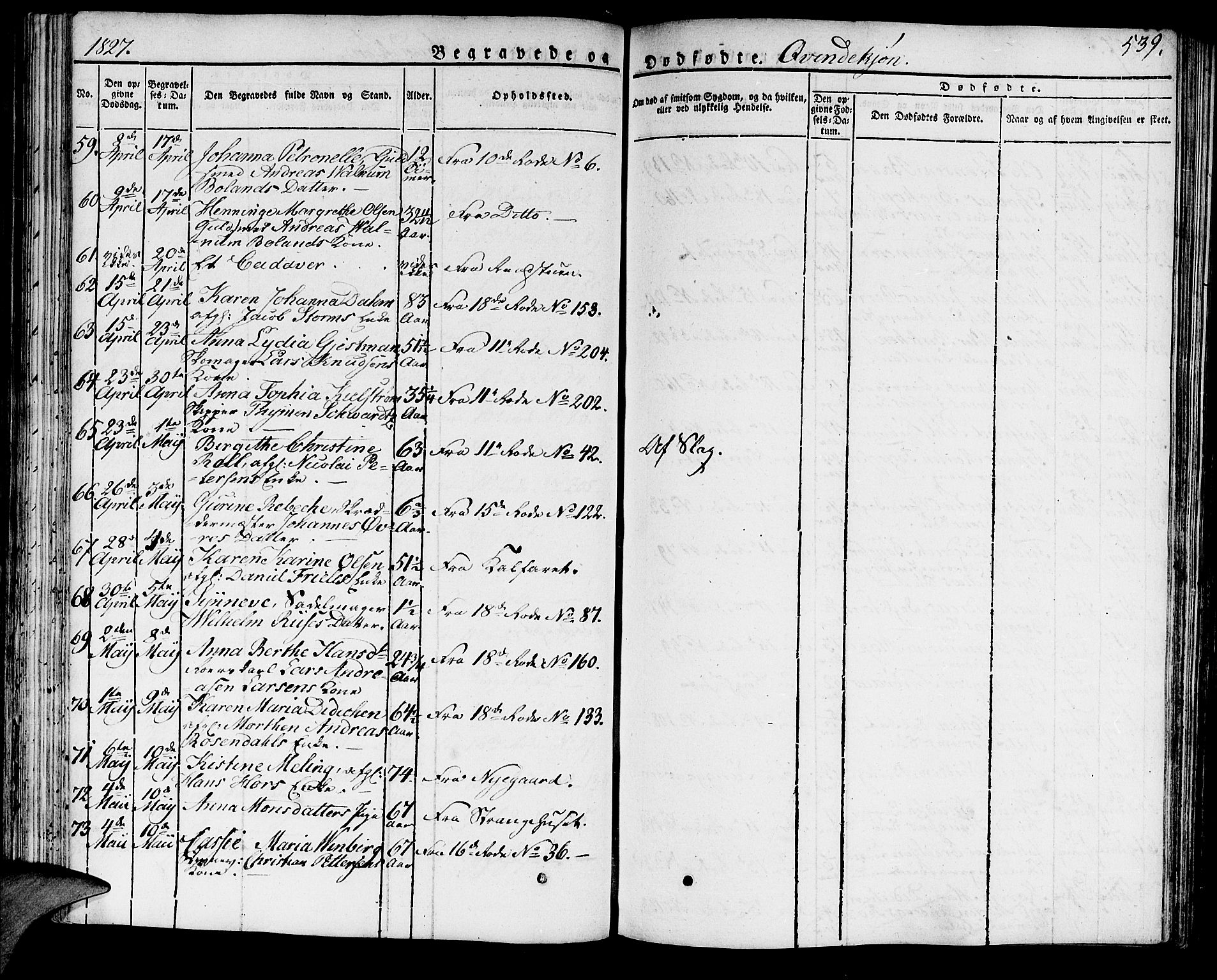 Domkirken sokneprestembete, AV/SAB-A-74801/H/Haa/L0012: Parish register (official) no. A 12, 1821-1840, p. 539