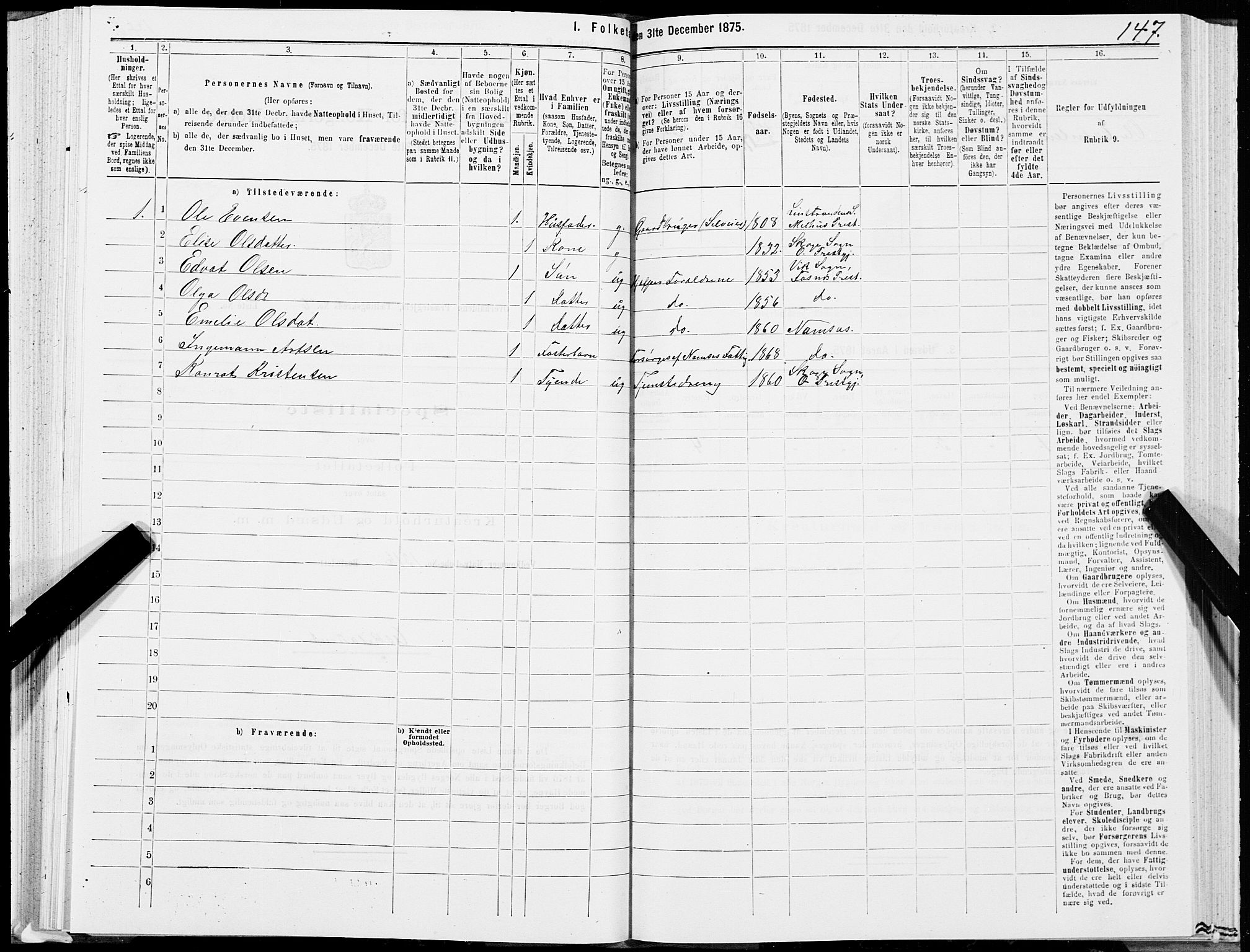 SAT, 1875 census for 1744P Overhalla, 1875, p. 3147