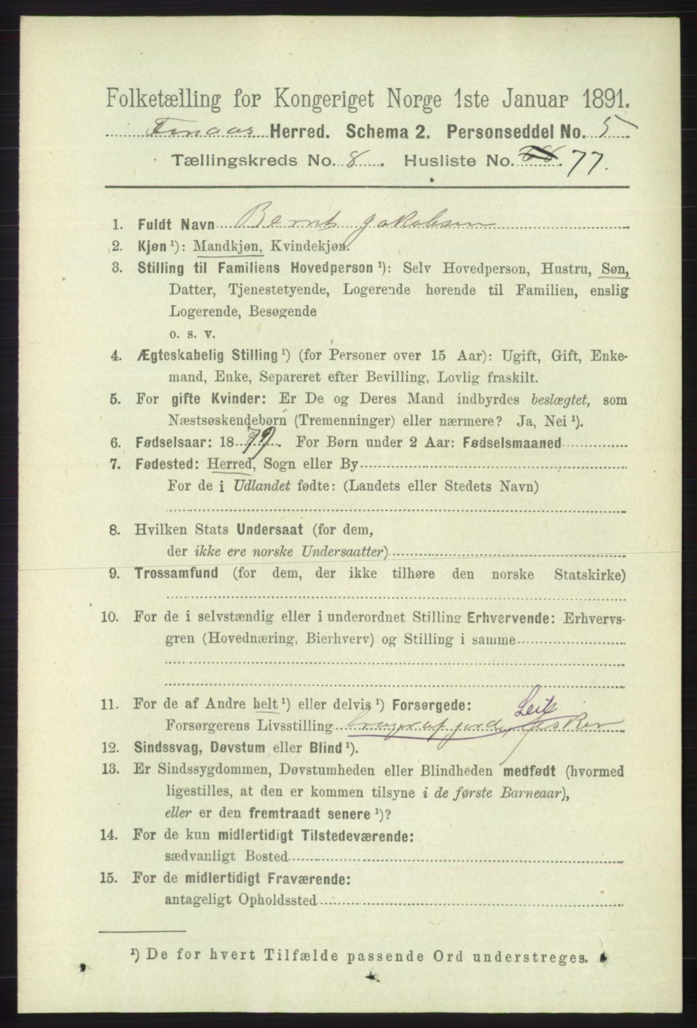 RA, 1891 census for 1218 Finnås, 1891, p. 3851