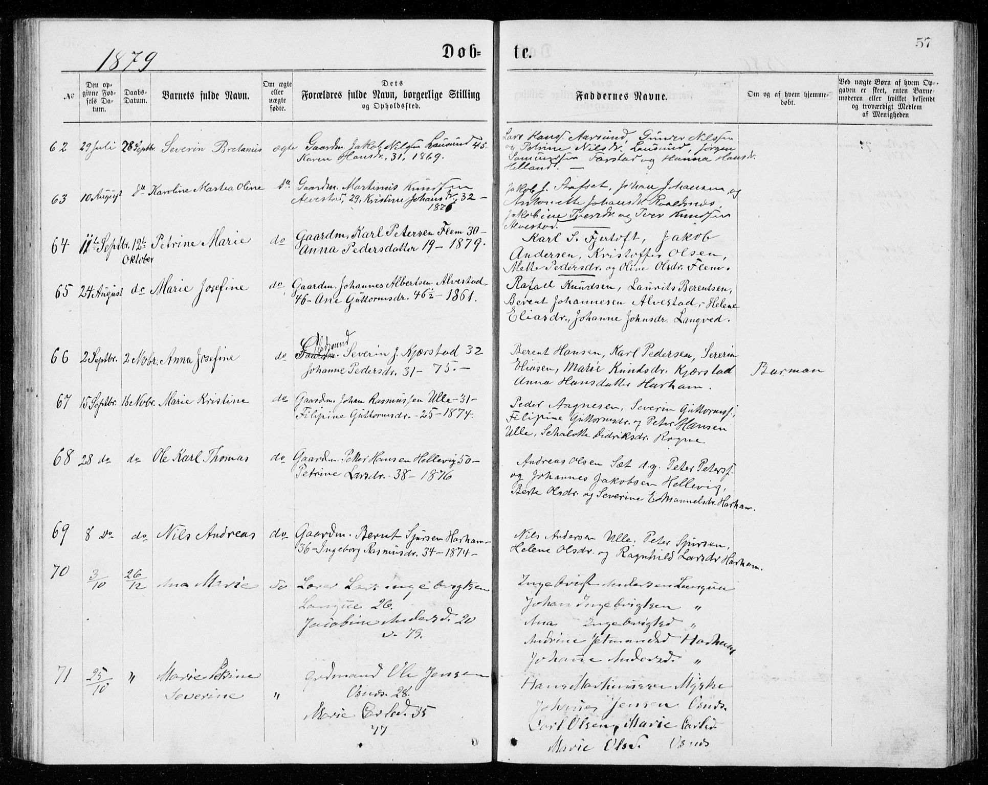 Ministerialprotokoller, klokkerbøker og fødselsregistre - Møre og Romsdal, AV/SAT-A-1454/536/L0509: Parish register (copy) no. 536C04, 1871-1881, p. 57