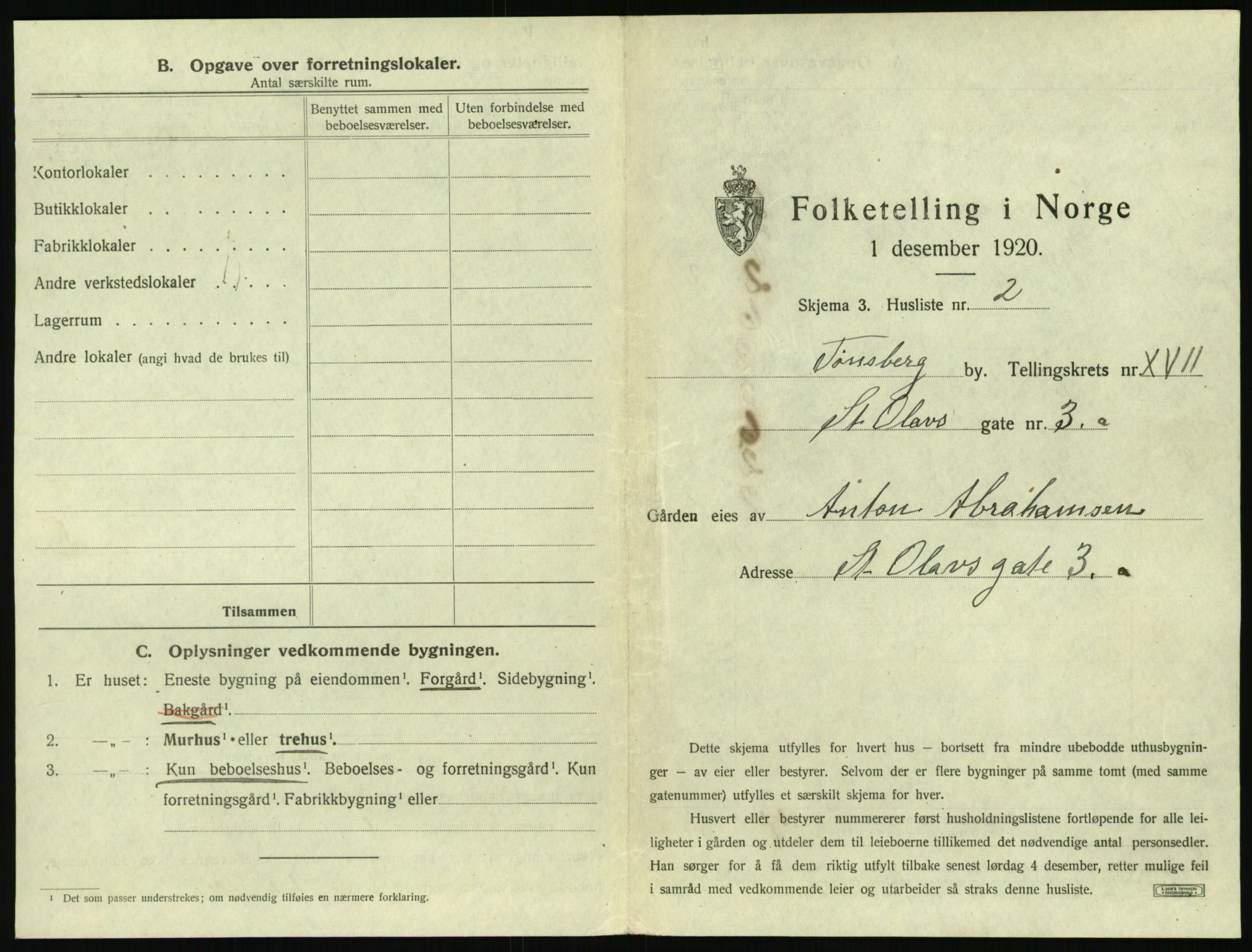 SAKO, 1920 census for Tønsberg, 1920, p. 1771