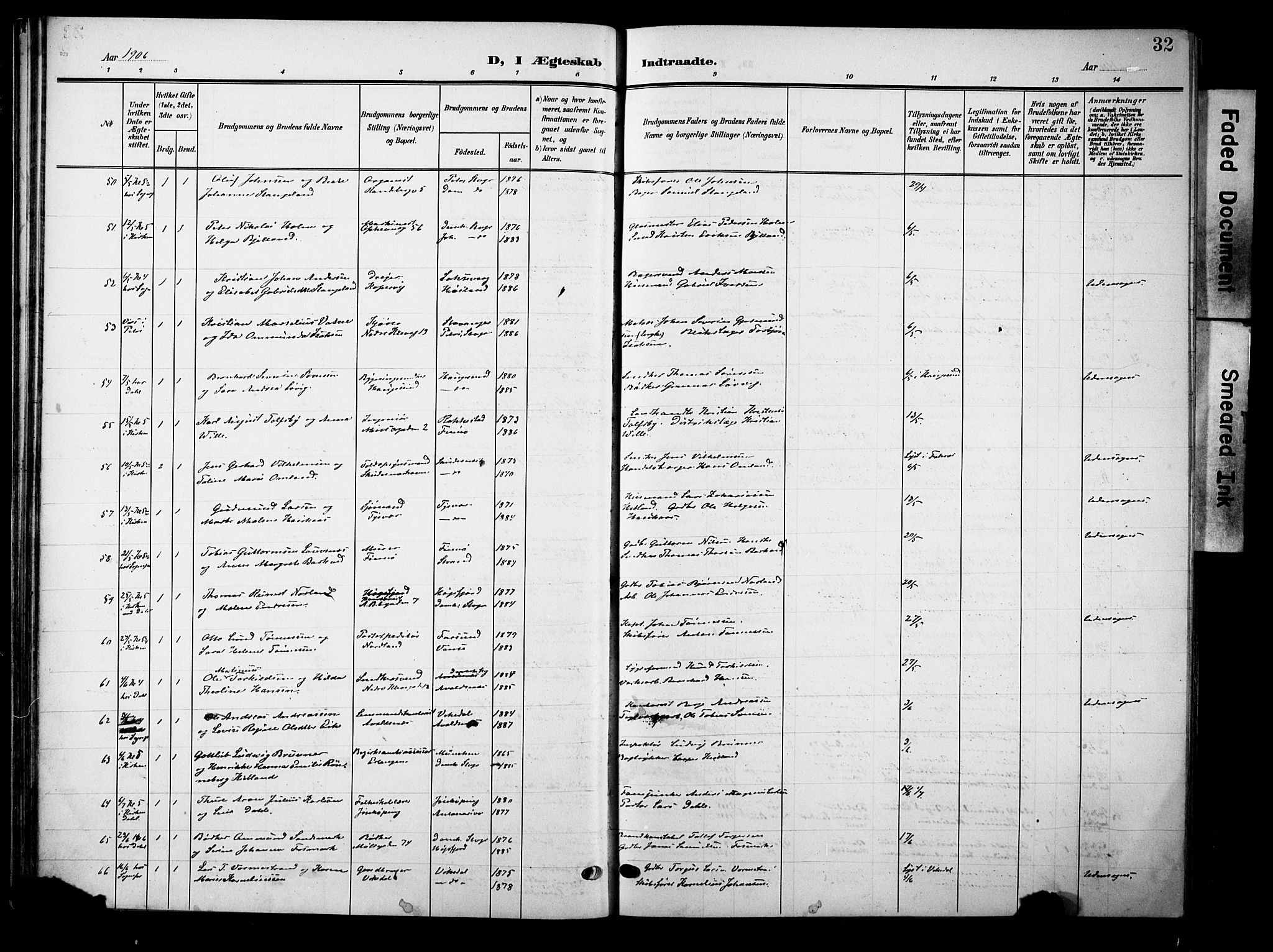 Domkirken sokneprestkontor, SAST/A-101812/001/30/30BB/L0017: Parish register (copy) no. B 17, 1902-1921, p. 32
