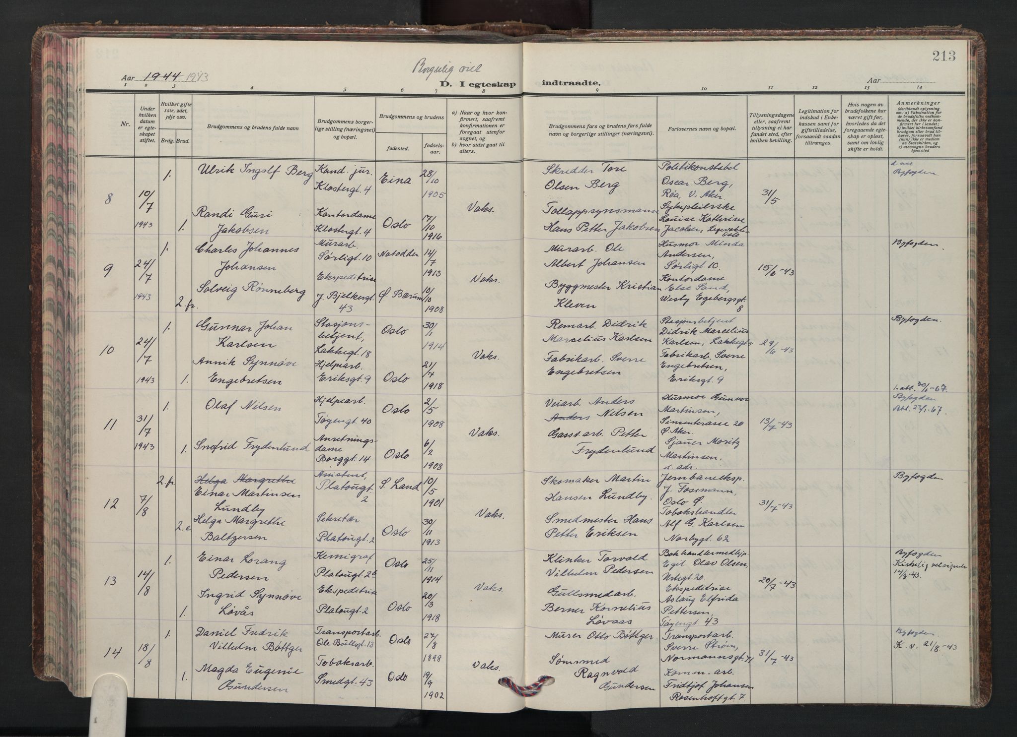 Grønland prestekontor Kirkebøker, SAO/A-10848/F/Fa/L0020: Parish register (official) no. 20, 1935-1946, p. 213