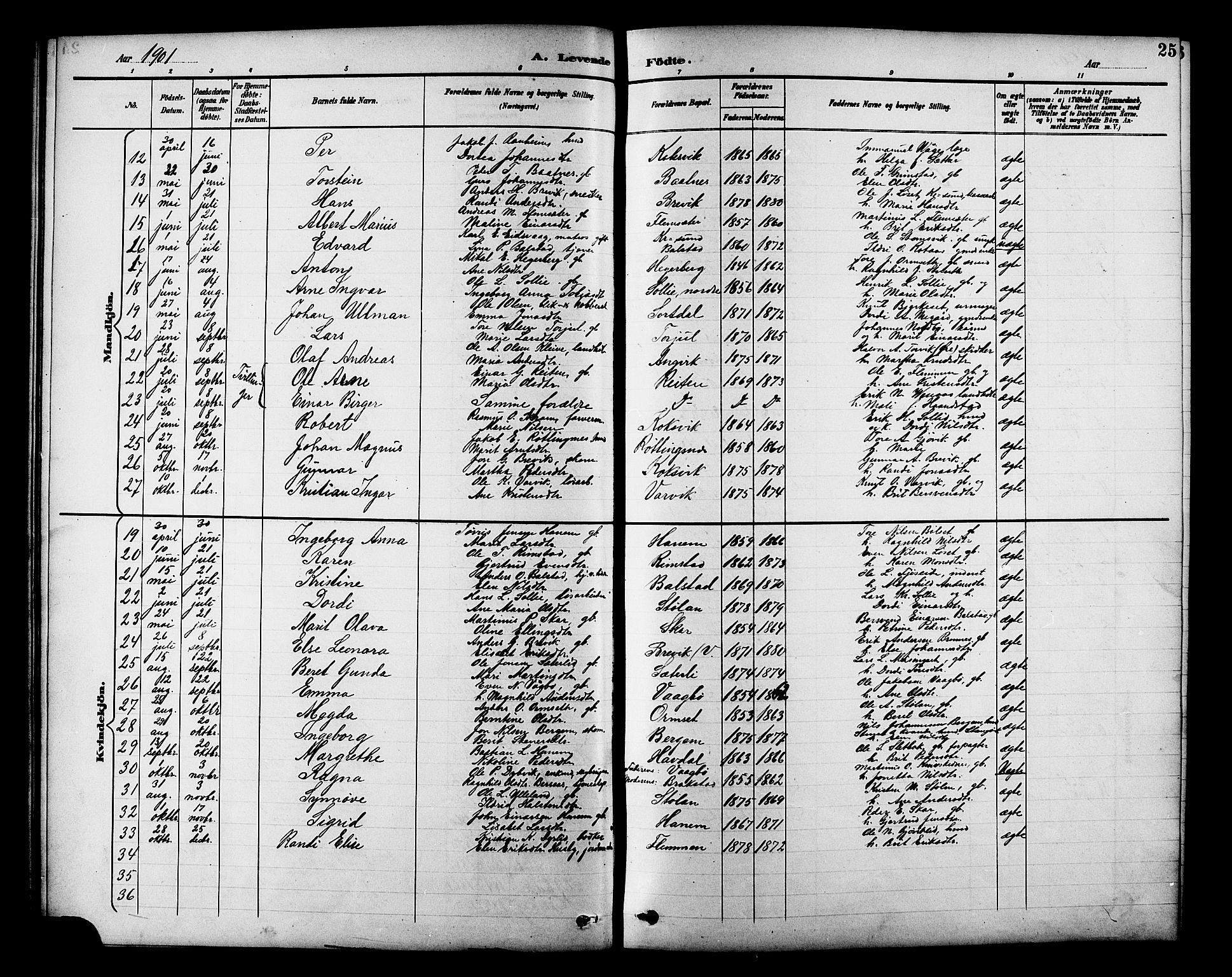 Ministerialprotokoller, klokkerbøker og fødselsregistre - Møre og Romsdal, AV/SAT-A-1454/586/L0992: Parish register (copy) no. 586C03, 1892-1909, p. 25