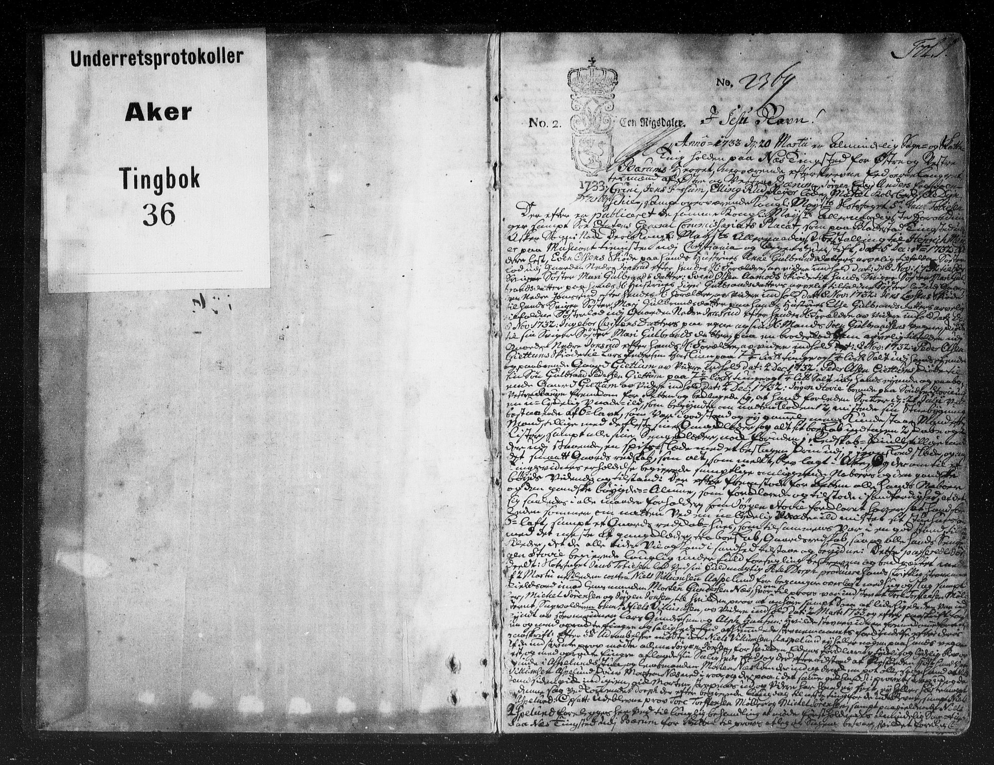 Aker sorenskriveri, SAO/A-10895/F/Fb/L0036: Tingbok, 1733-1736, p. 0b-1a