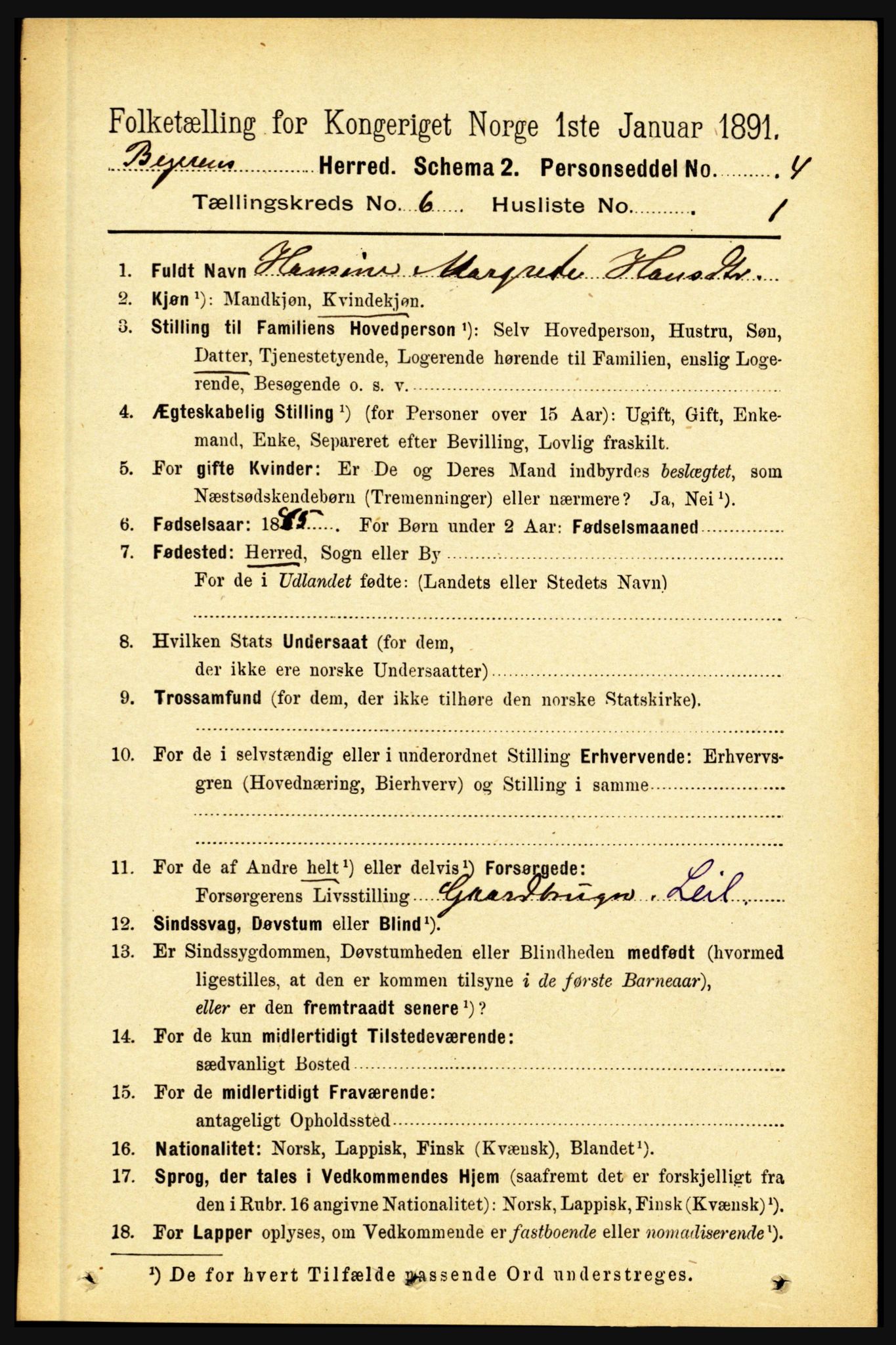 RA, 1891 census for 1839 Beiarn, 1891, p. 1884