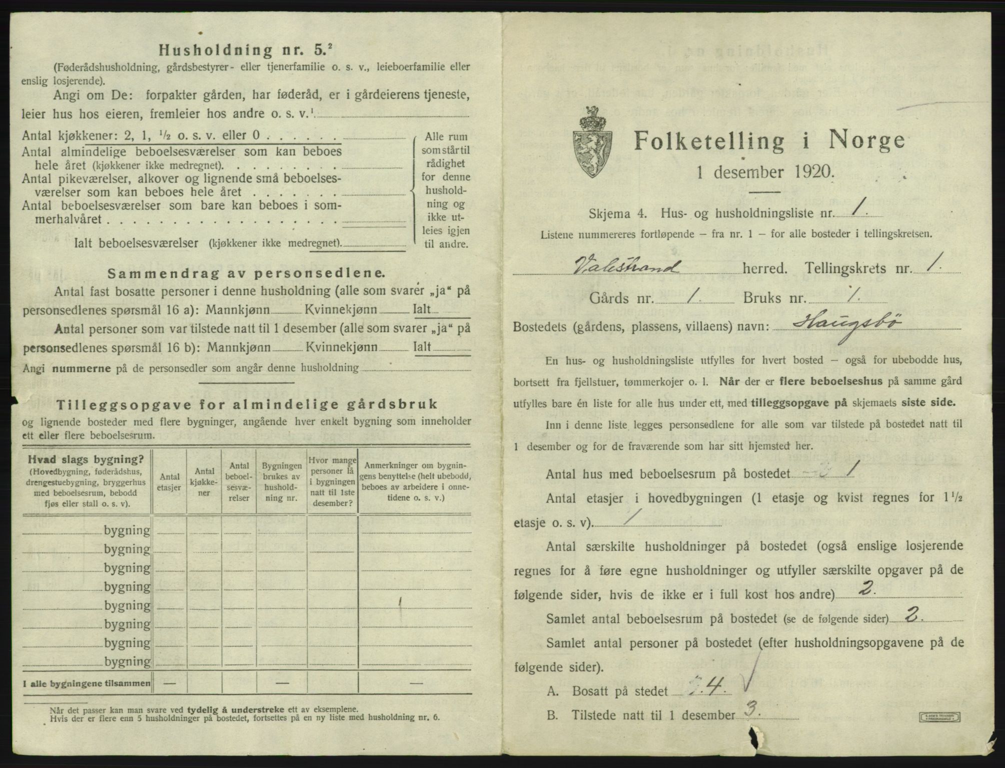 SAB, 1920 census for Valestrand, 1920, p. 24