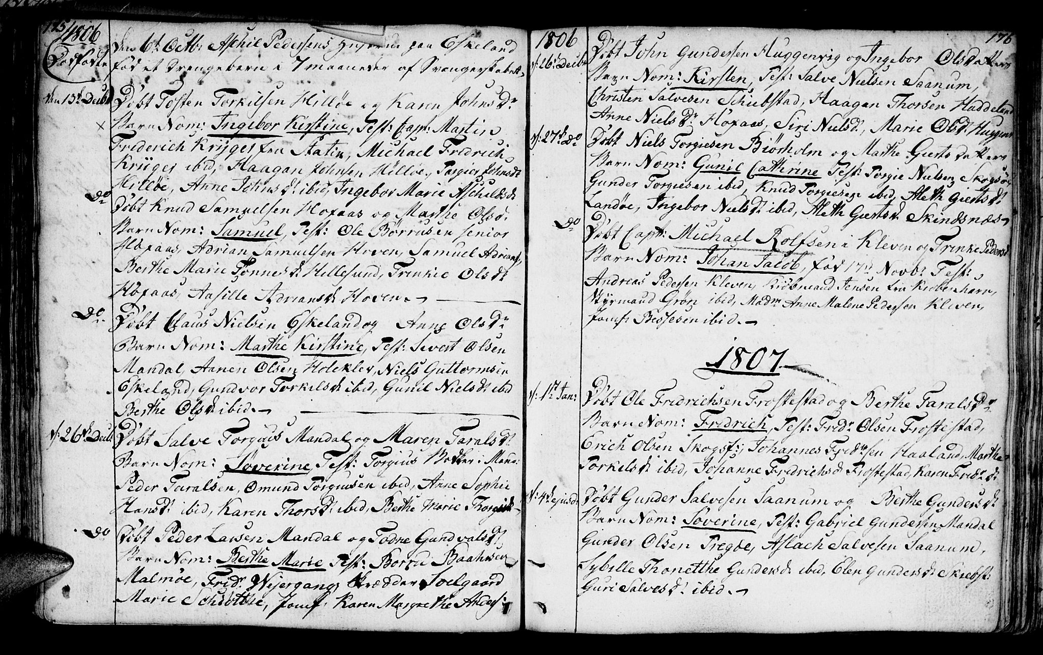 Mandal sokneprestkontor, SAK/1111-0030/F/Fa/Faa/L0008: Parish register (official) no. A 8, 1794-1817, p. 175-176