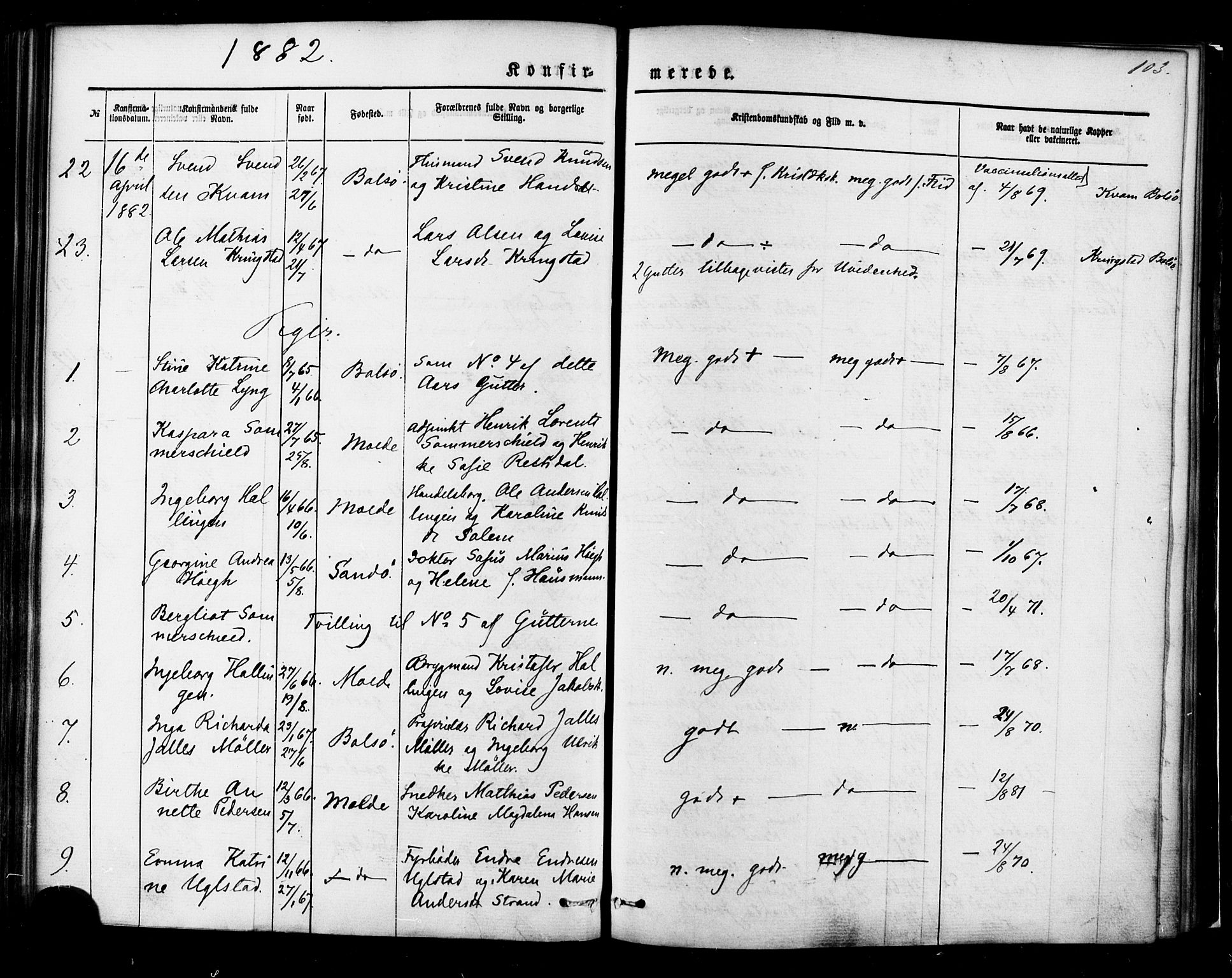 Ministerialprotokoller, klokkerbøker og fødselsregistre - Møre og Romsdal, AV/SAT-A-1454/558/L0691: Parish register (official) no. 558A05, 1873-1886, p. 103