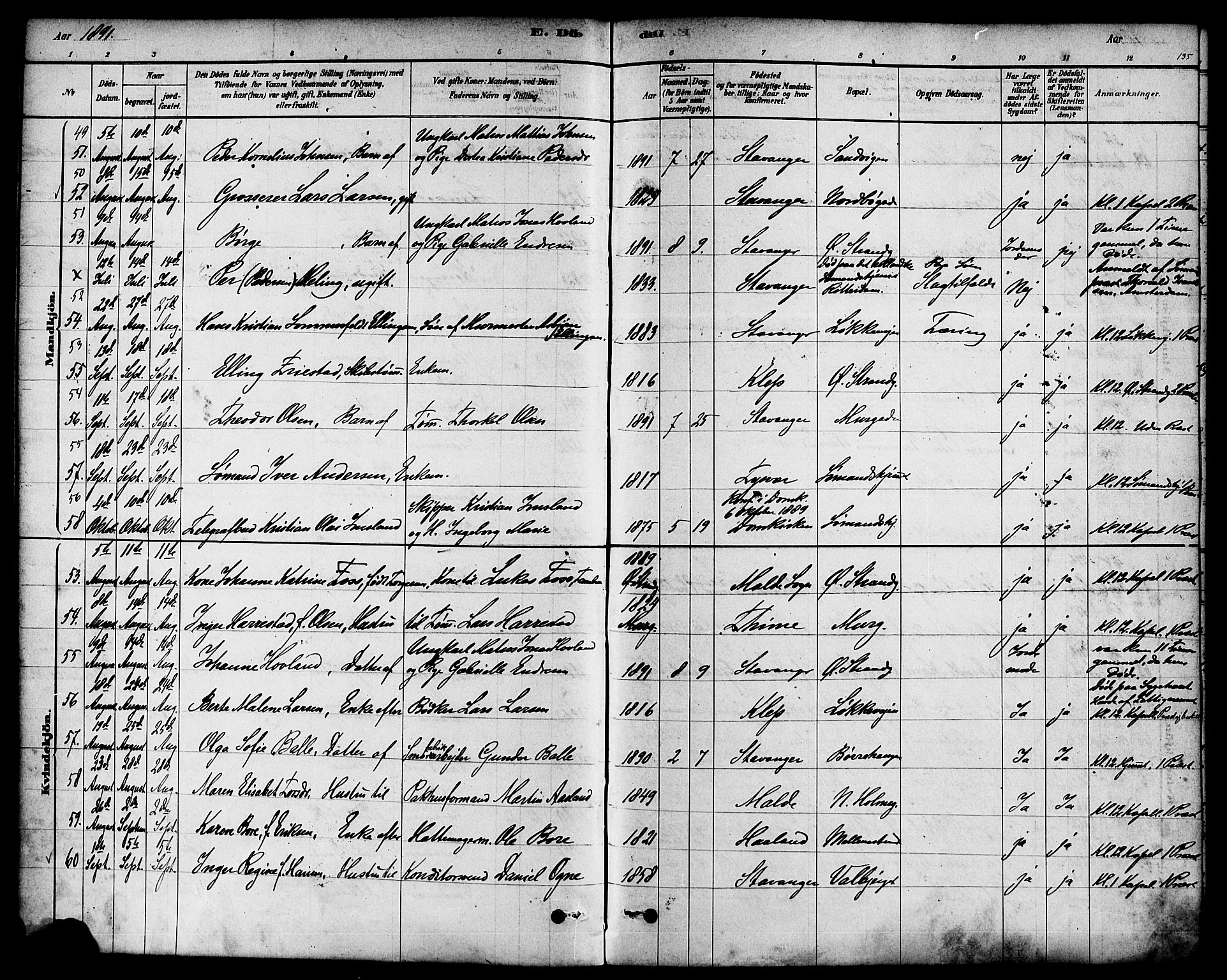 Domkirken sokneprestkontor, AV/SAST-A-101812/001/30/30BA/L0027: Parish register (official) no. A 26, 1878-1896, p. 135