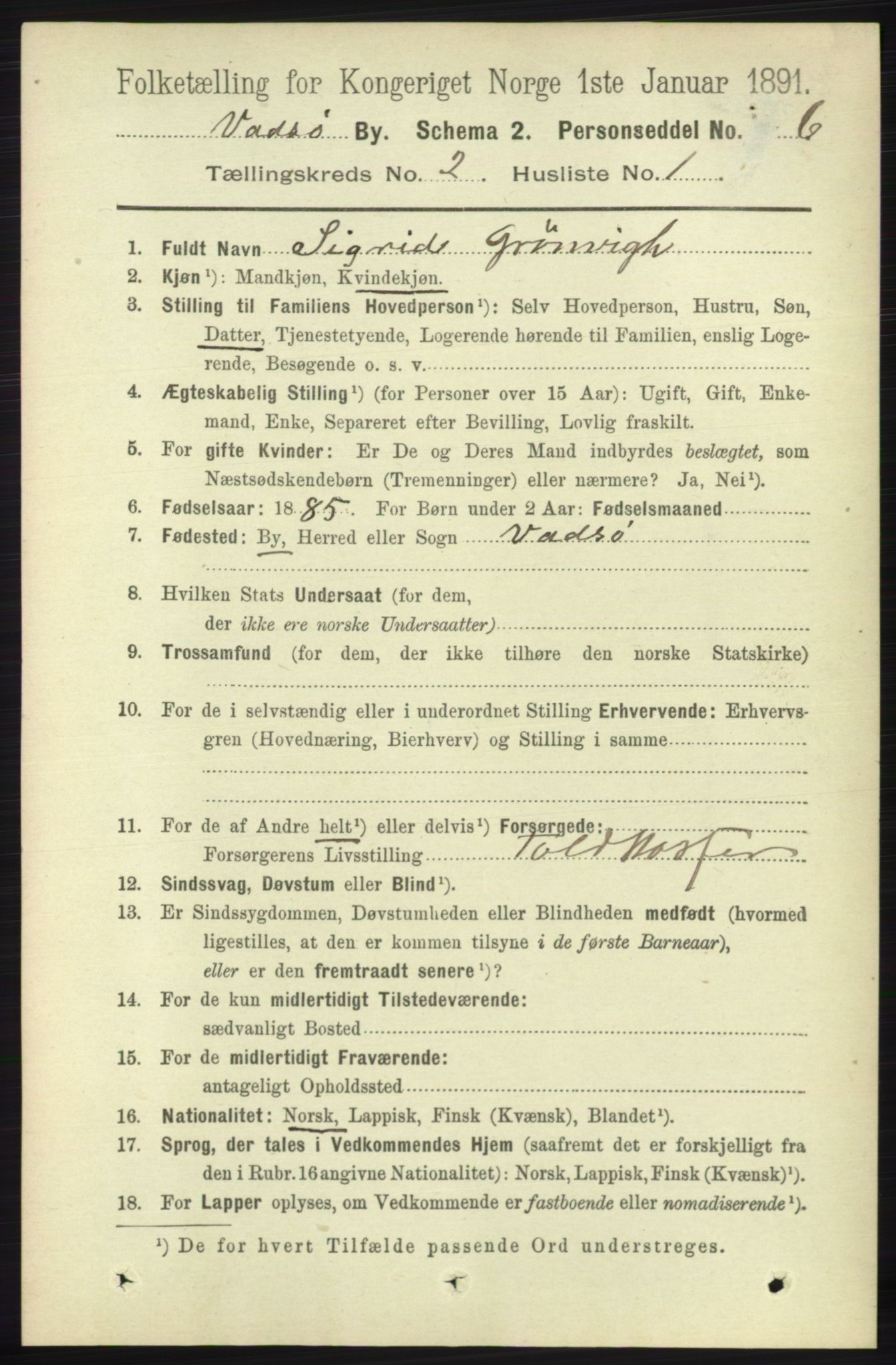 RA, 1891 census for 2003 Vadsø, 1891, p. 771