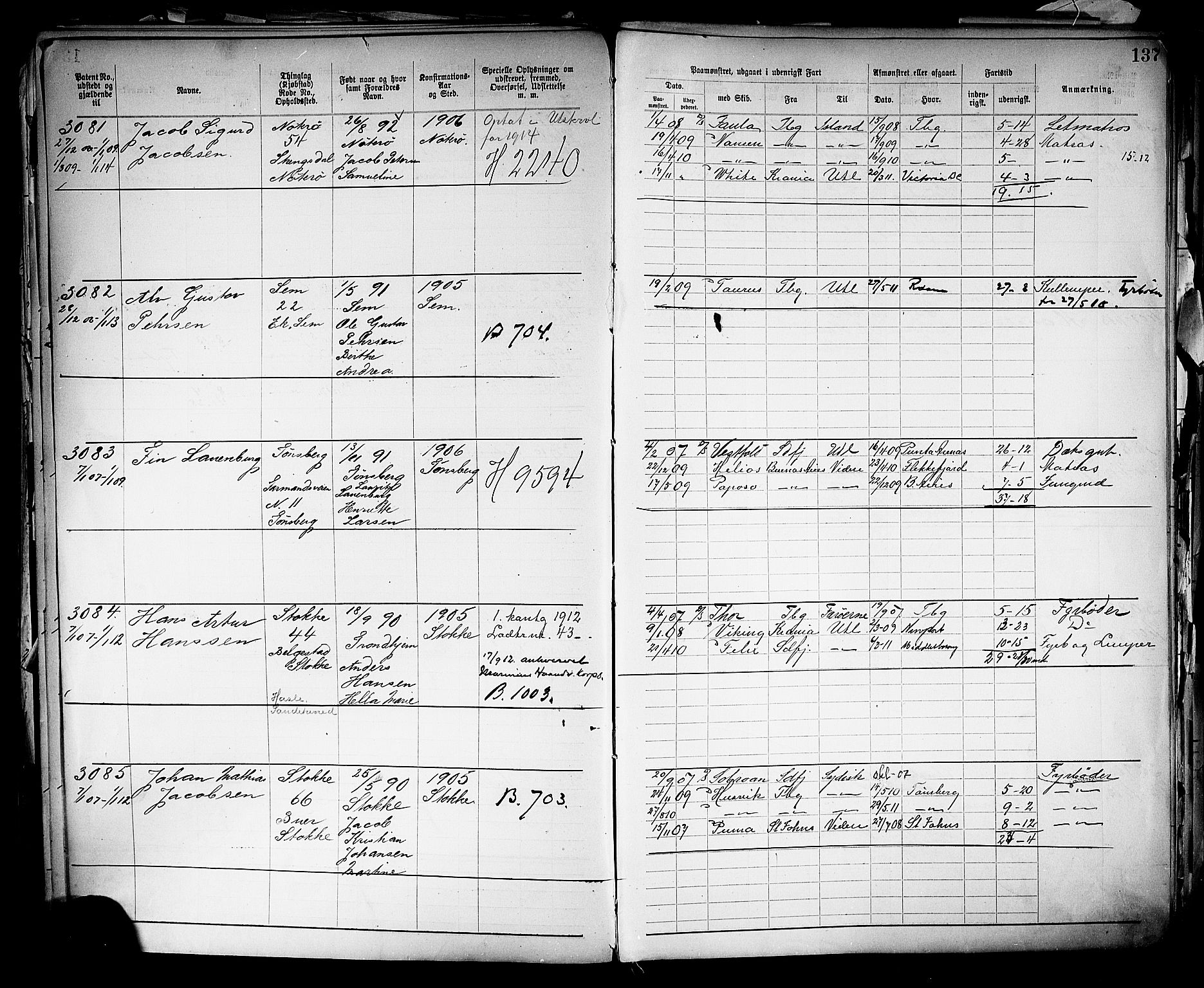 Tønsberg innrulleringskontor, SAKO/A-786/F/Fb/L0005: Annotasjonsrulle Patent nr. 2401-4080, 1904-1910, p. 141