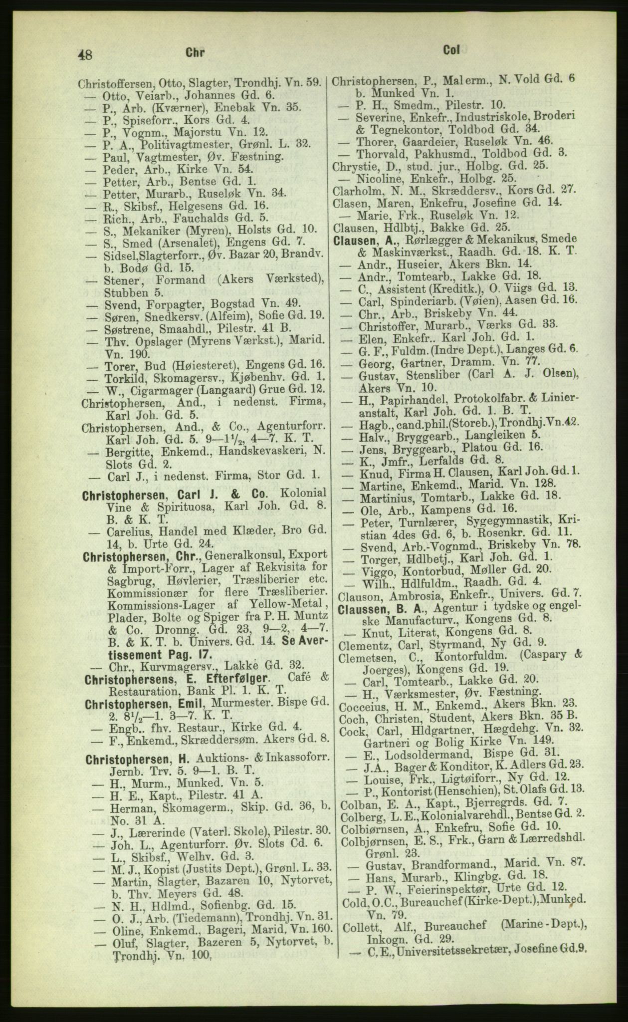 Kristiania/Oslo adressebok, PUBL/-, 1883, p. 48