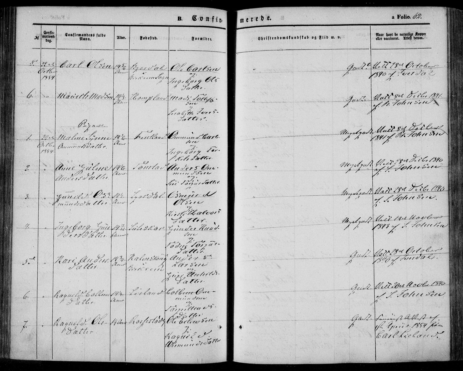Bakke sokneprestkontor, AV/SAK-1111-0002/F/Fa/Faa/L0005: Parish register (official) no. A 5, 1847-1855, p. 62