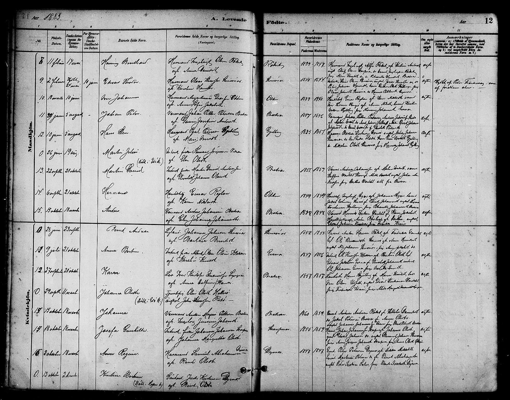 Ministerialprotokoller, klokkerbøker og fødselsregistre - Møre og Romsdal, AV/SAT-A-1454/582/L0947: Parish register (official) no. 582A01, 1880-1900, p. 12