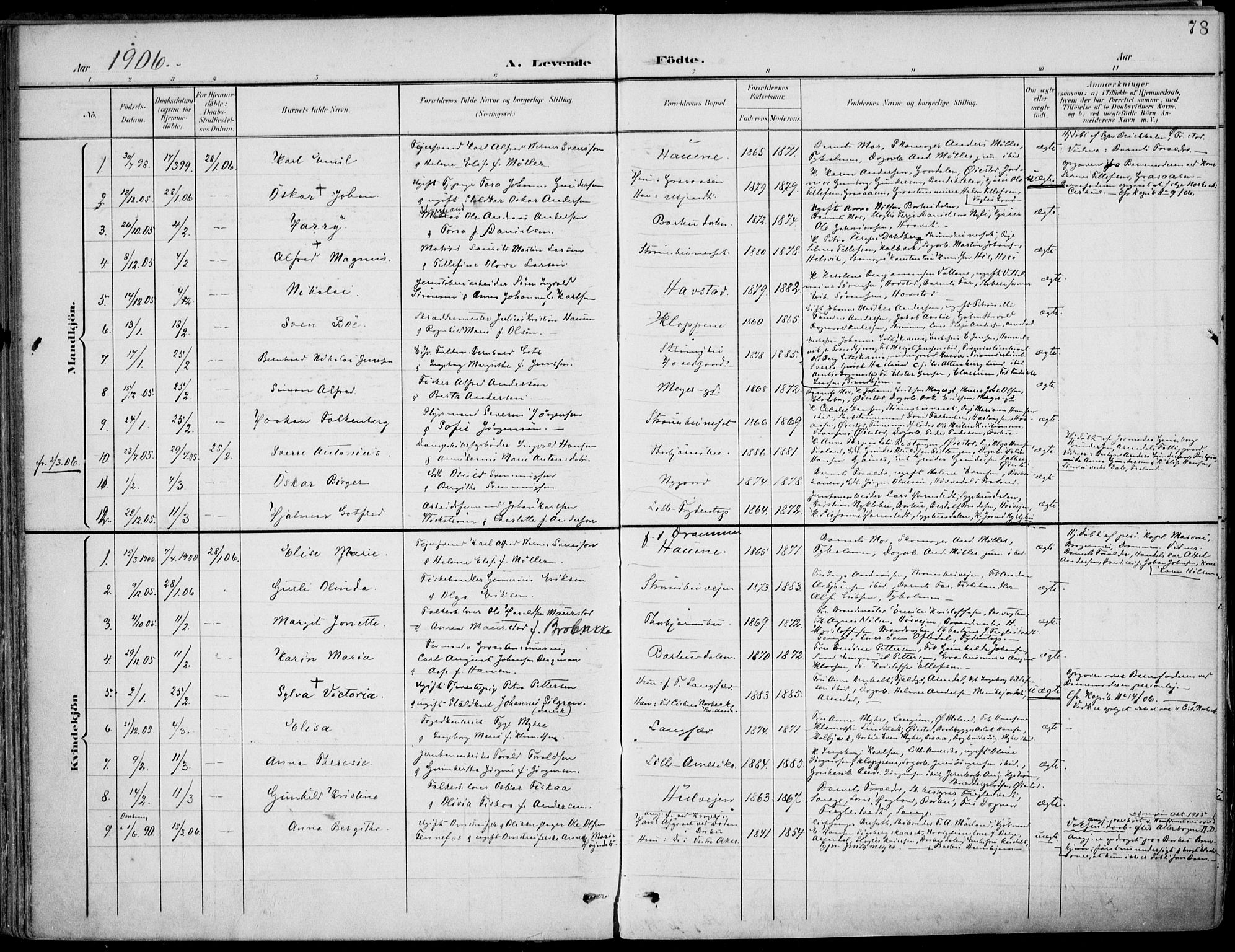 Barbu sokneprestkontor, AV/SAK-1111-0003/F/Fa/L0005: Parish register (official) no. A 5, 1899-1909, p. 78