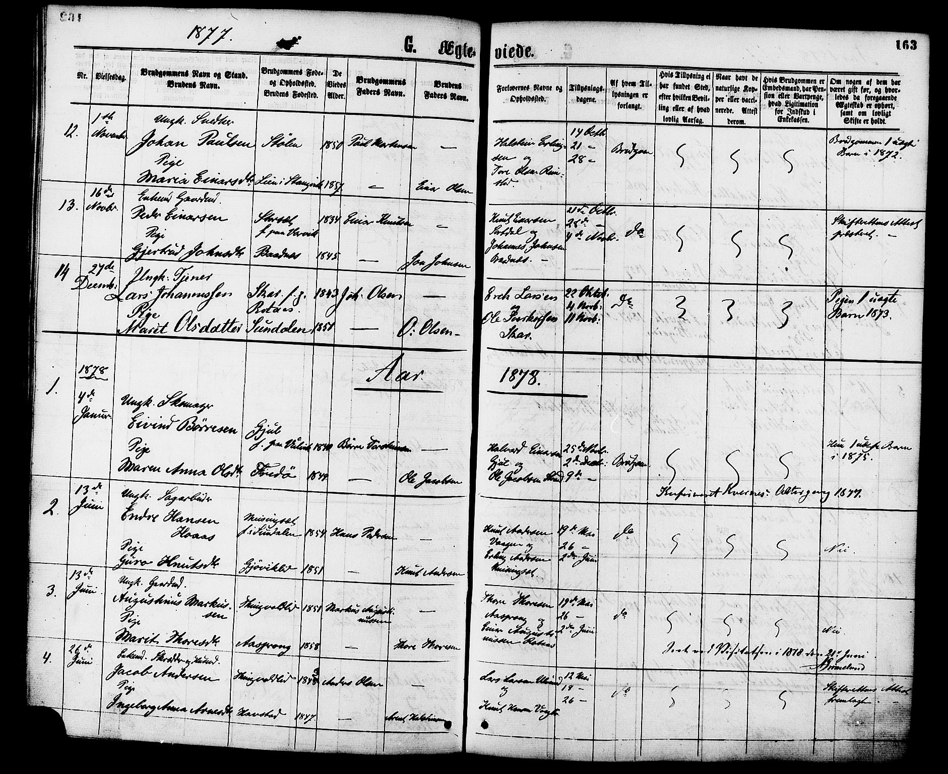 Ministerialprotokoller, klokkerbøker og fødselsregistre - Møre og Romsdal, SAT/A-1454/586/L0986: Parish register (official) no. 586A12, 1867-1878, p. 163