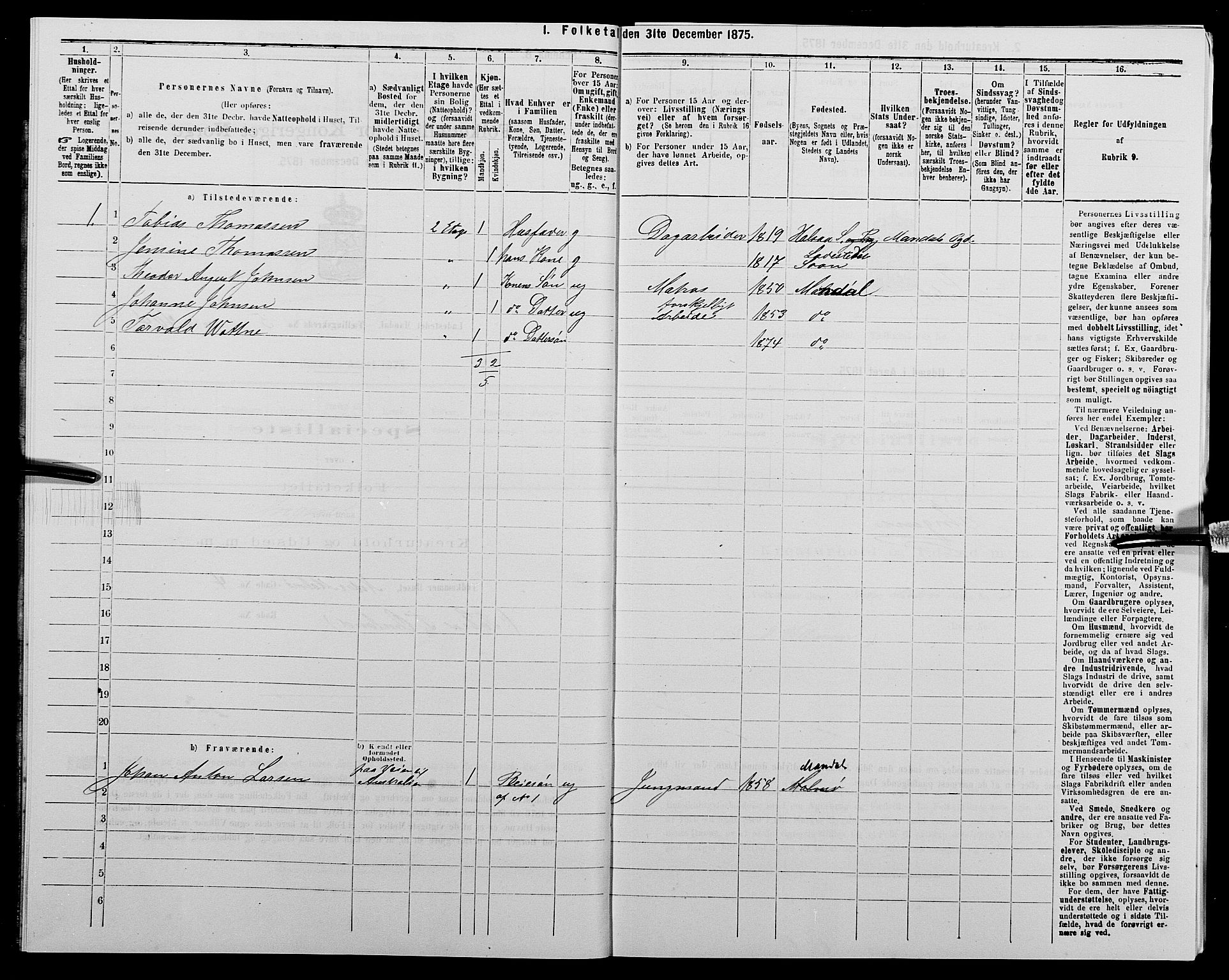 SAK, 1875 census for 1002B Mandal/Mandal, 1875, p. 850
