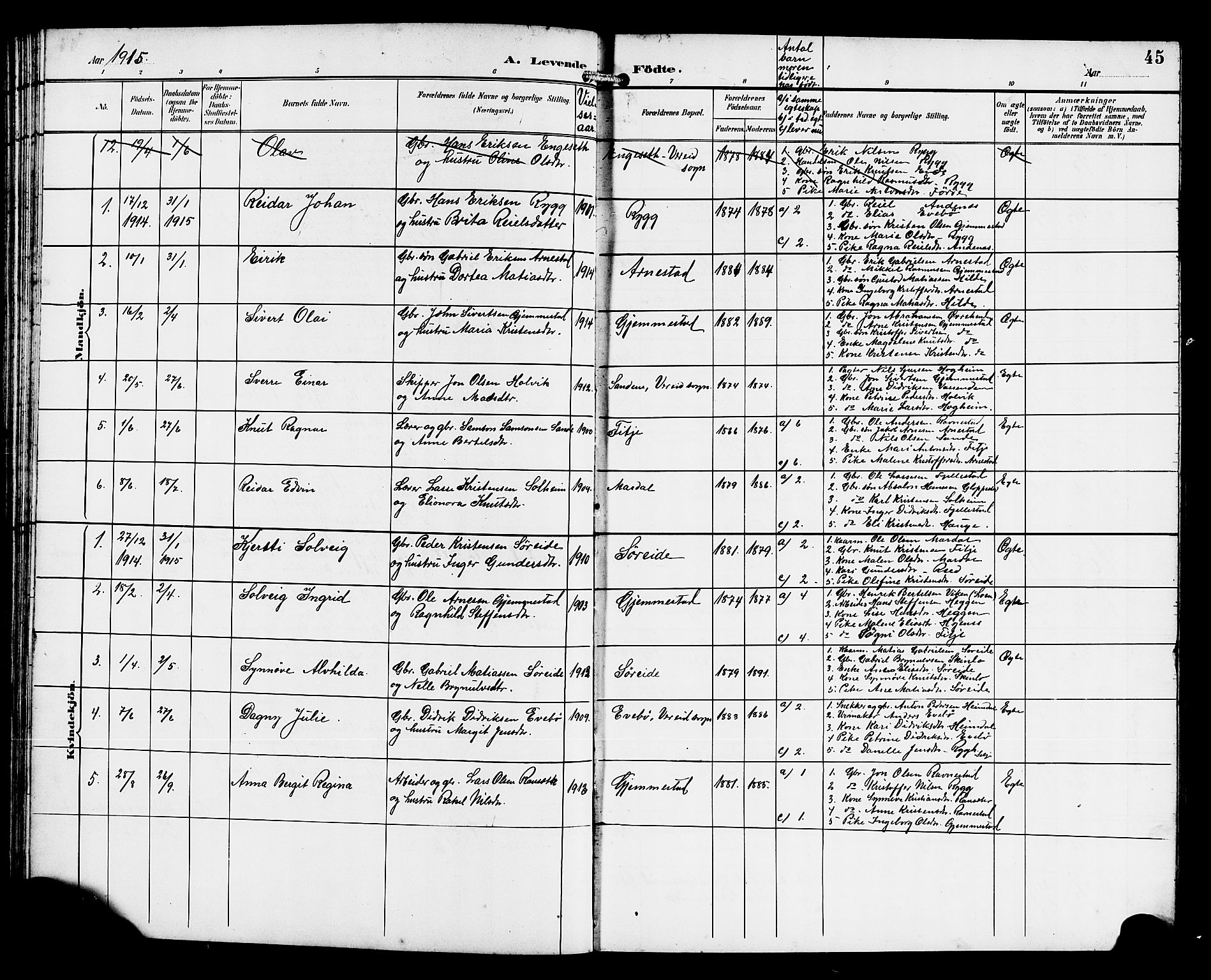Gloppen sokneprestembete, SAB/A-80101/H/Hab/Habd/L0001: Parish register (copy) no. D 1, 1892-1921, p. 45