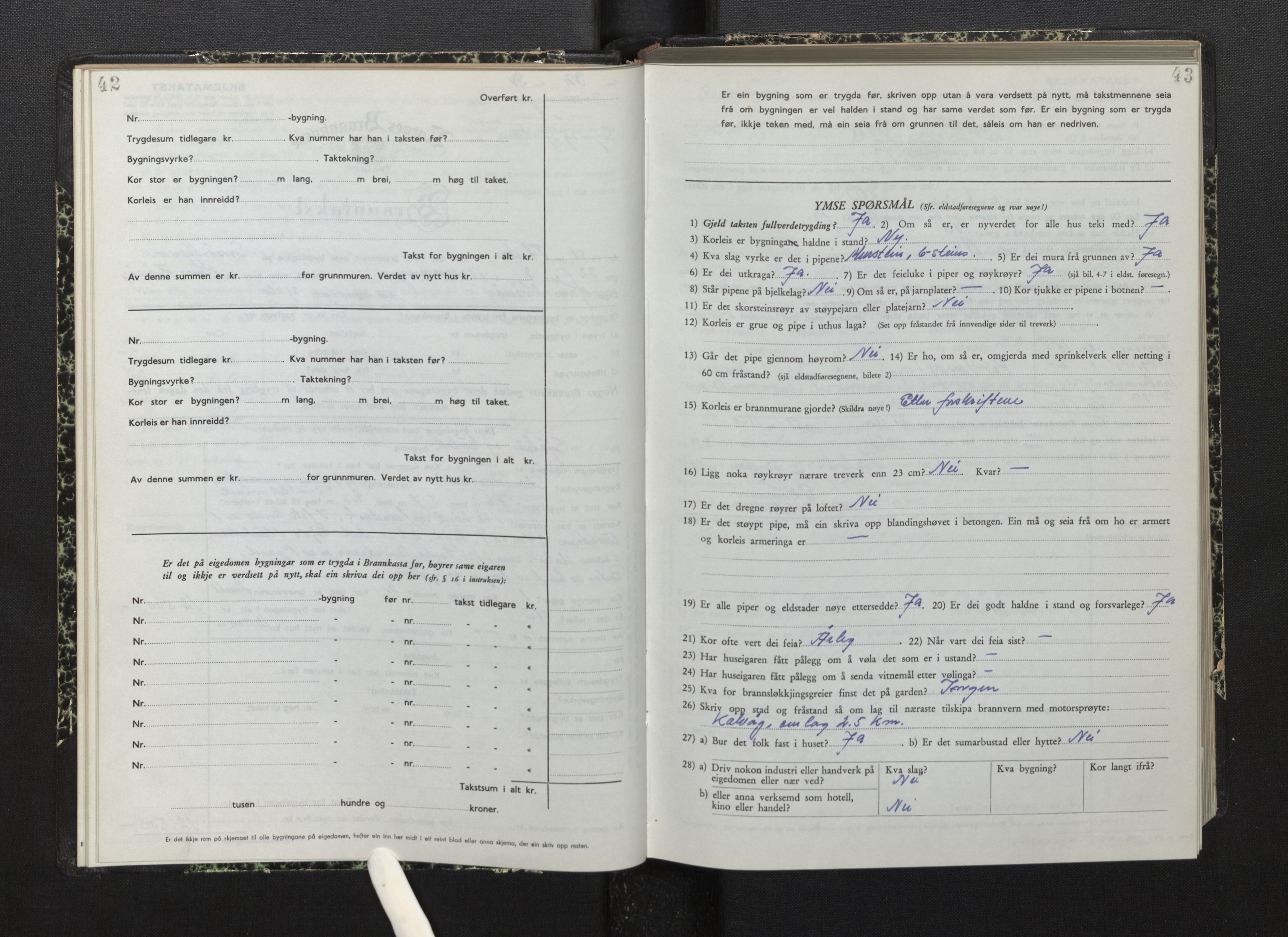 Lensmannen i Bremanger, SAB/A-26701/0012/L0010: Branntakstprotokoll, skjematakst, 1950-1955, p. 42-43