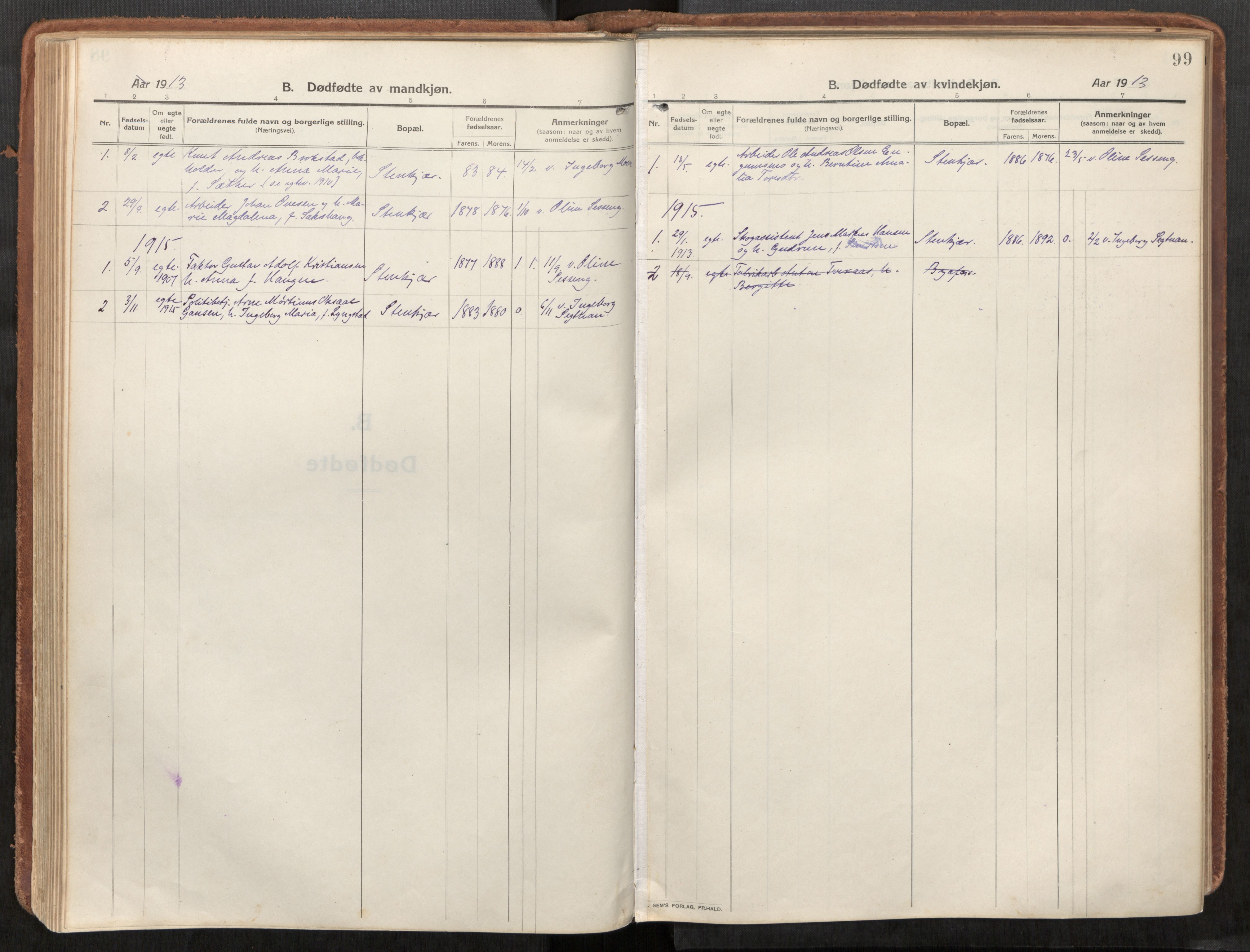 Steinkjer sokneprestkontor, SAT/A-1541/01/H/Ha/Haa/L0003: Parish register (official) no. 3, 1913-1922, p. 99