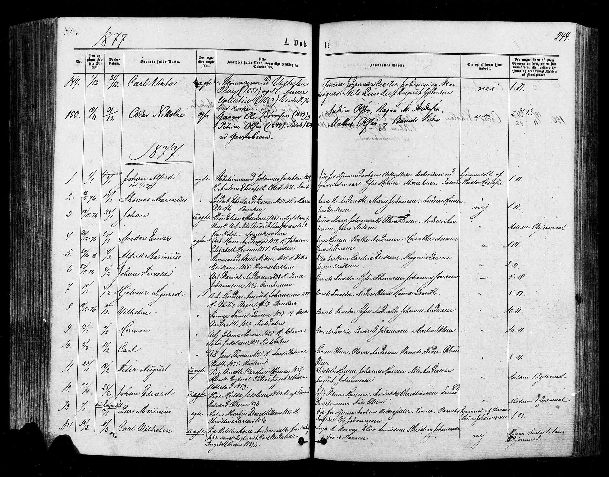 Halden prestekontor Kirkebøker, AV/SAO-A-10909/F/Fa/L0009: Parish register (official) no. I 9, 1866-1877, p. 244