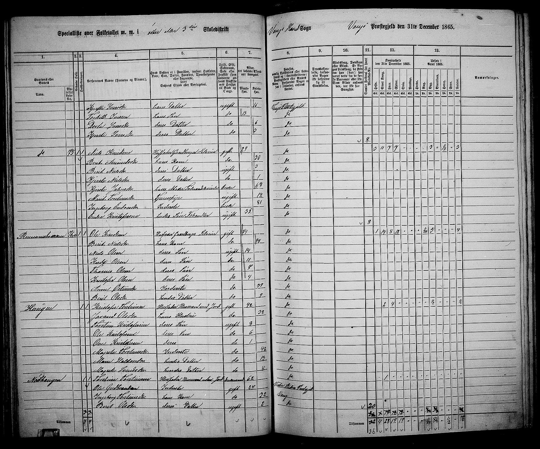 RA, 1865 census for Vang, 1865, p. 56