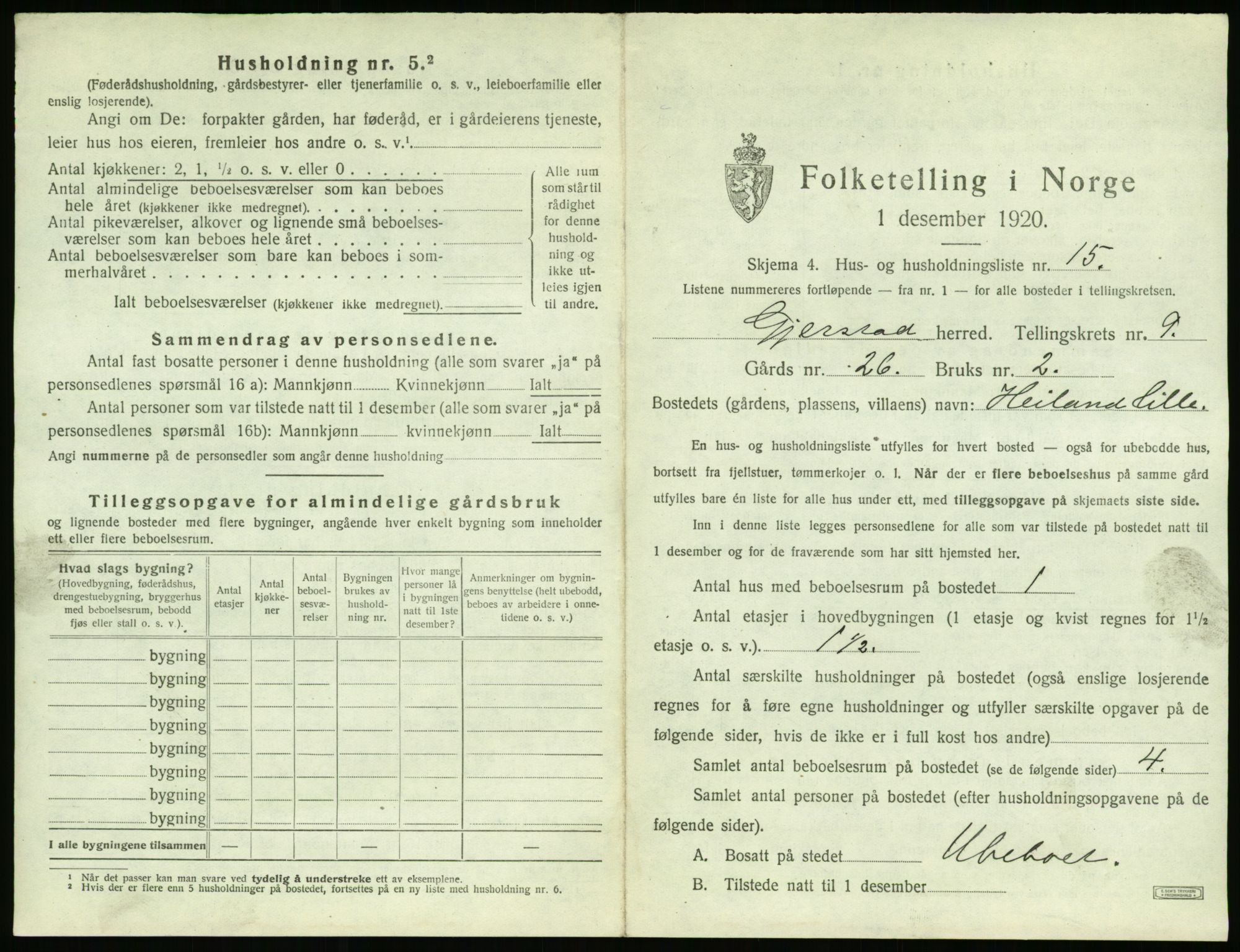 SAK, 1920 census for Gjerstad, 1920, p. 923