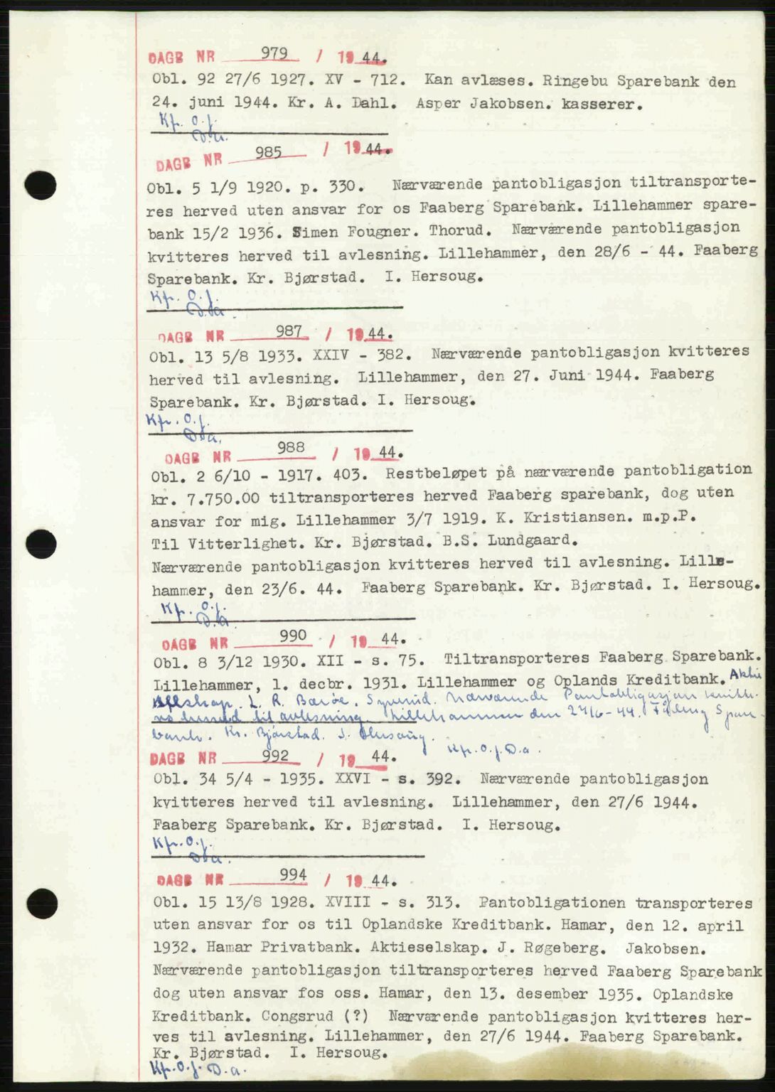 Sør-Gudbrandsdal tingrett, SAH/TING-004/H/Hb/Hbf/L0002: Mortgage book no. C1, 1938-1951, Diary no: : 979/1944