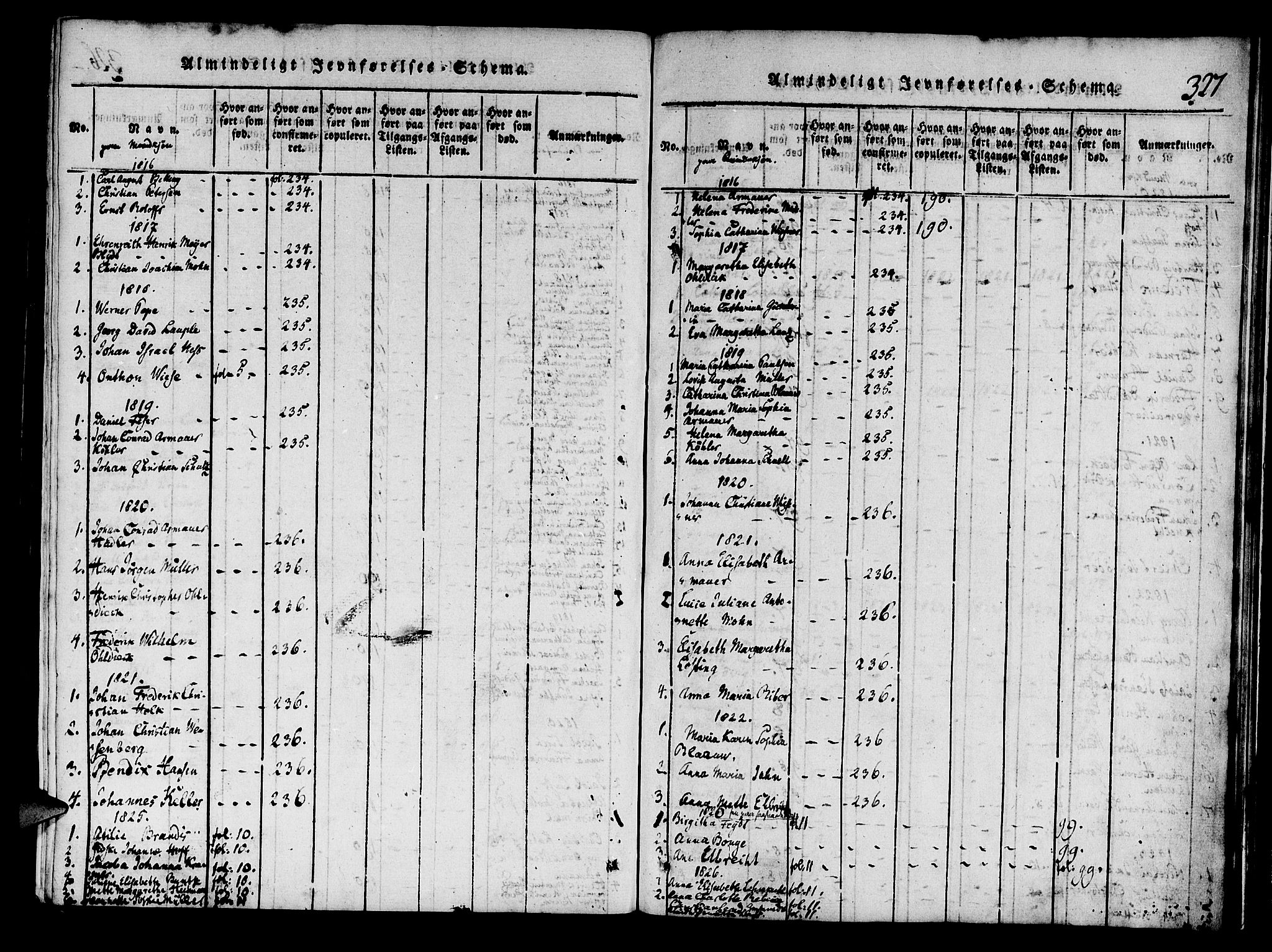 Mariakirken Sokneprestembete, AV/SAB-A-76901/H/Haa/L0005: Parish register (official) no. A 5, 1815-1845, p. 327