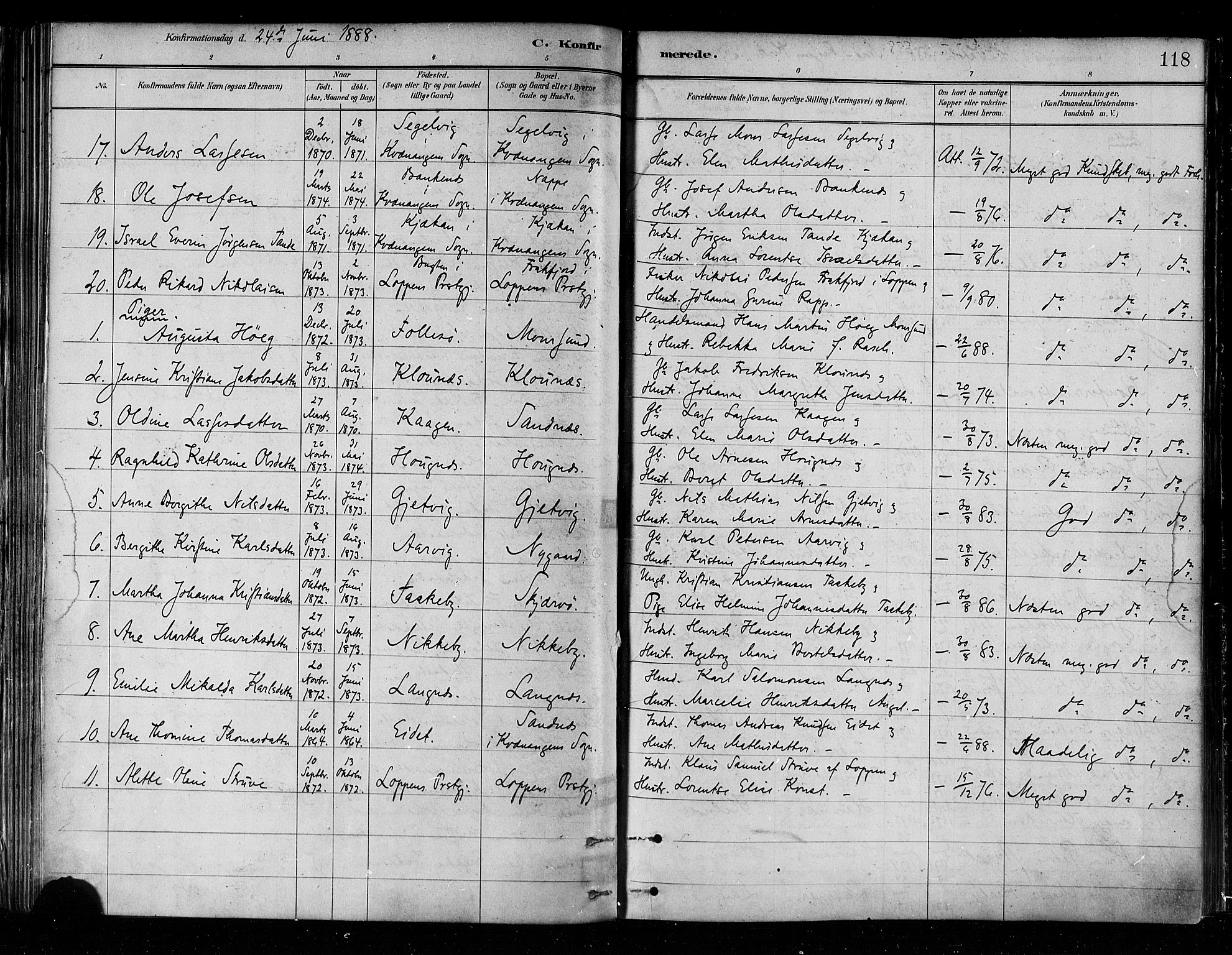Skjervøy sokneprestkontor, AV/SATØ-S-1300/H/Ha/Haa/L0010kirke: Parish register (official) no. 10, 1887-1898, p. 118