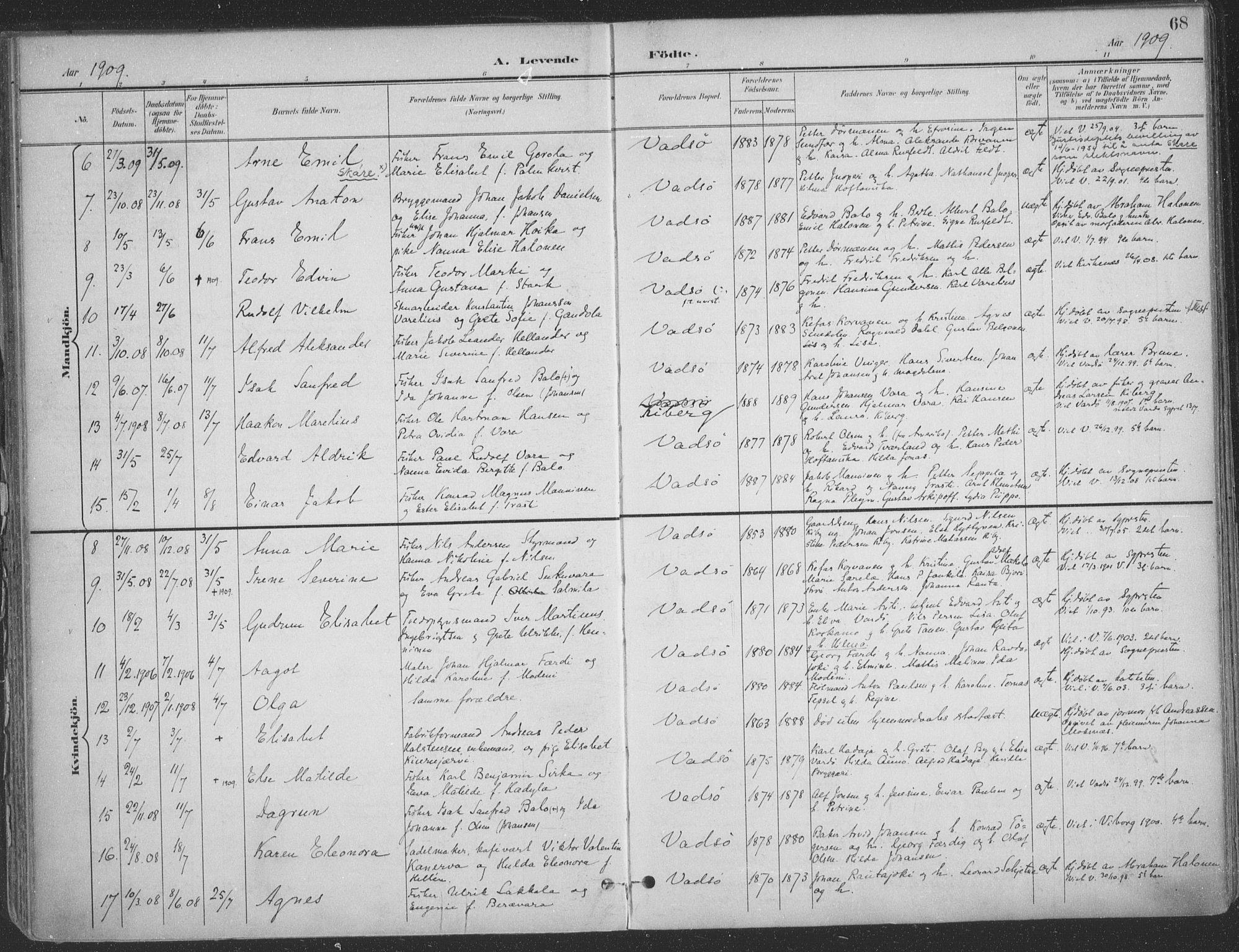 Vadsø sokneprestkontor, AV/SATØ-S-1325/H/Ha/L0007kirke: Parish register (official) no. 7, 1896-1916, p. 68