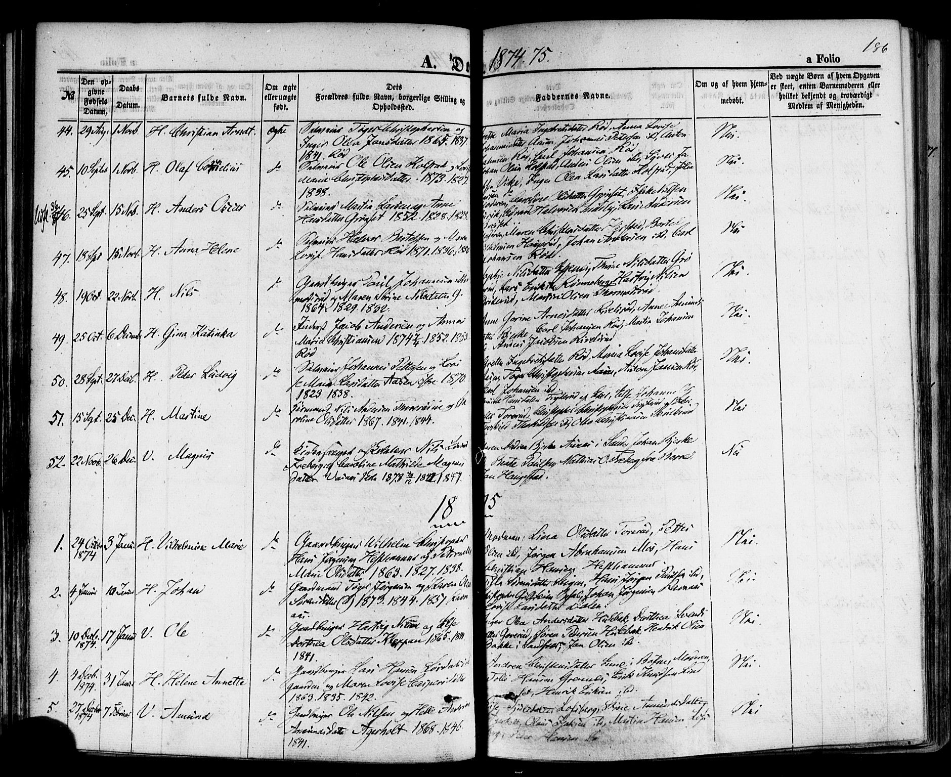 Hof kirkebøker, AV/SAKO-A-64/F/Fa/L0006: Parish register (official) no. I 6, 1851-1877, p. 186