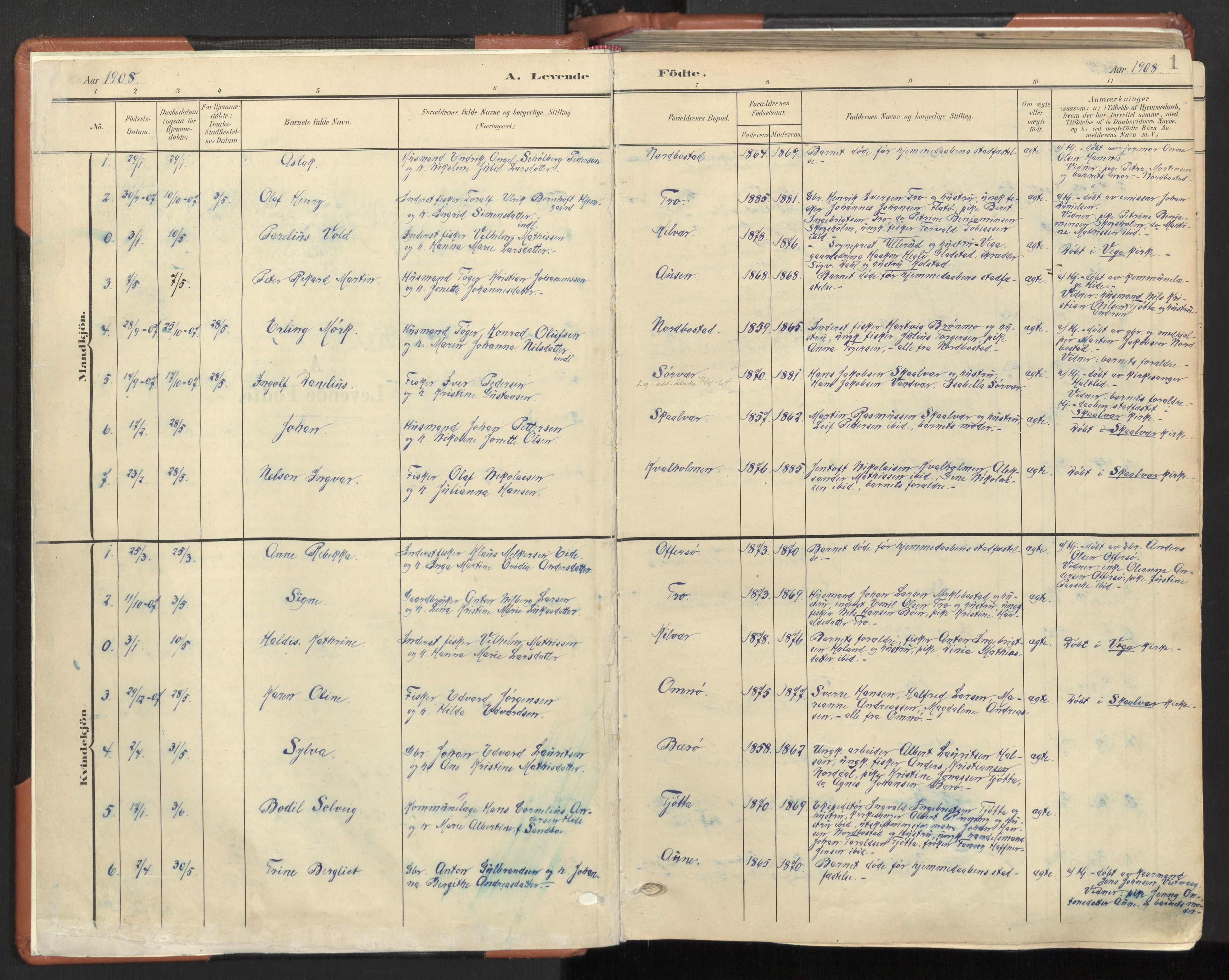Ministerialprotokoller, klokkerbøker og fødselsregistre - Nordland, SAT/A-1459/817/L0265: Parish register (official) no. 817A05, 1908-1944, p. 1