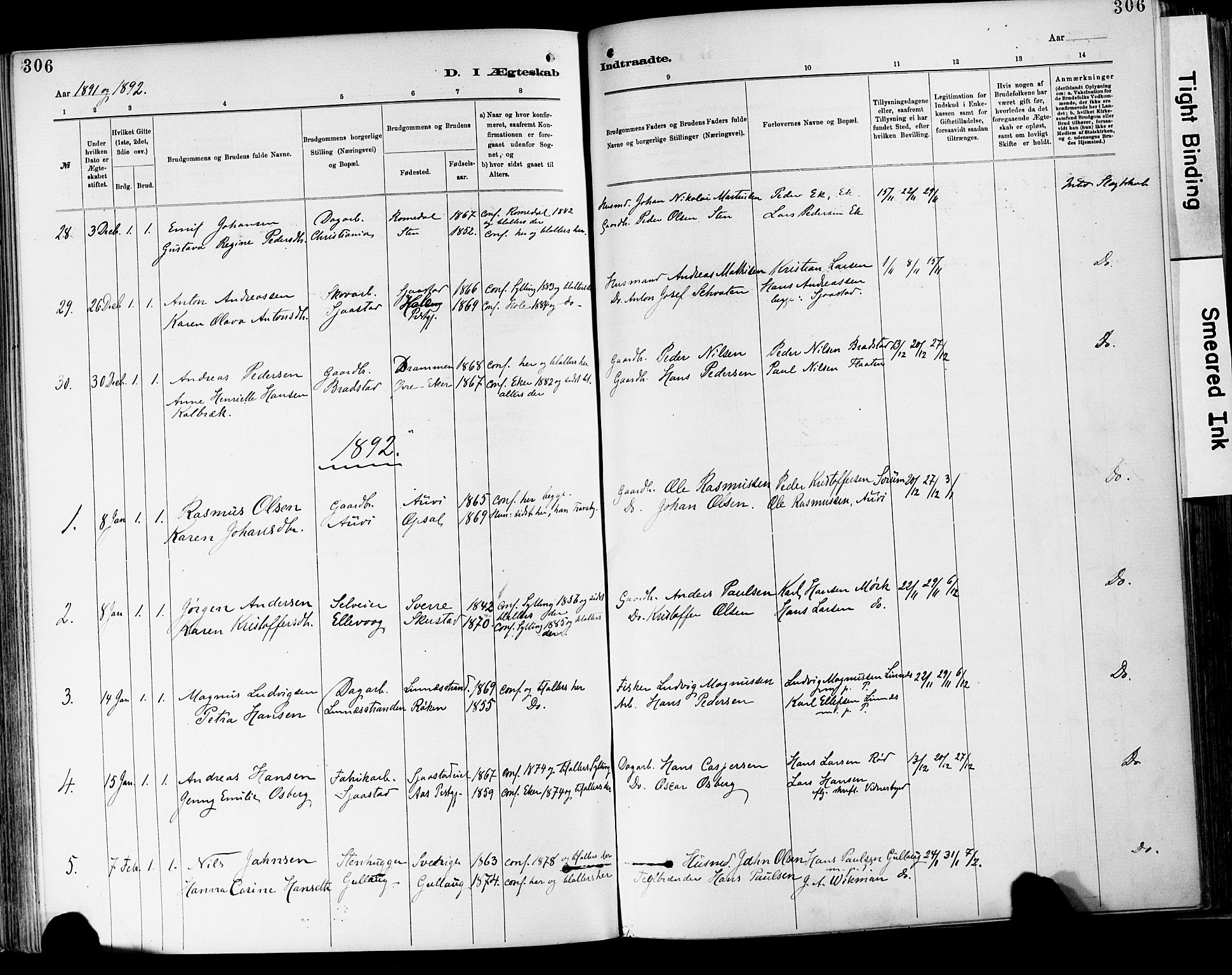Lier kirkebøker, SAKO/A-230/F/Fa/L0015: Parish register (official) no. I 15, 1883-1894, p. 306