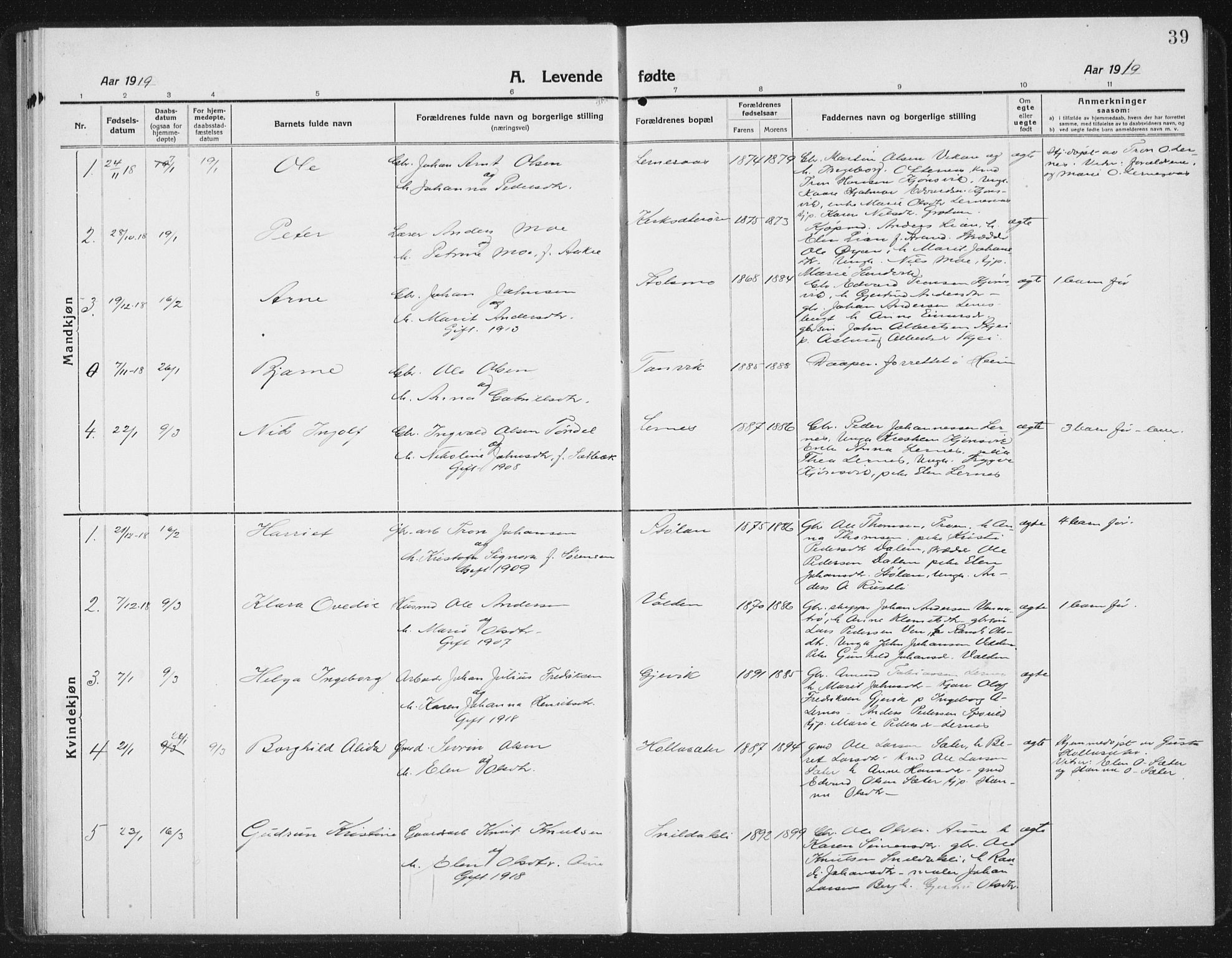 Ministerialprotokoller, klokkerbøker og fødselsregistre - Sør-Trøndelag, SAT/A-1456/630/L0506: Parish register (copy) no. 630C04, 1914-1933, p. 39