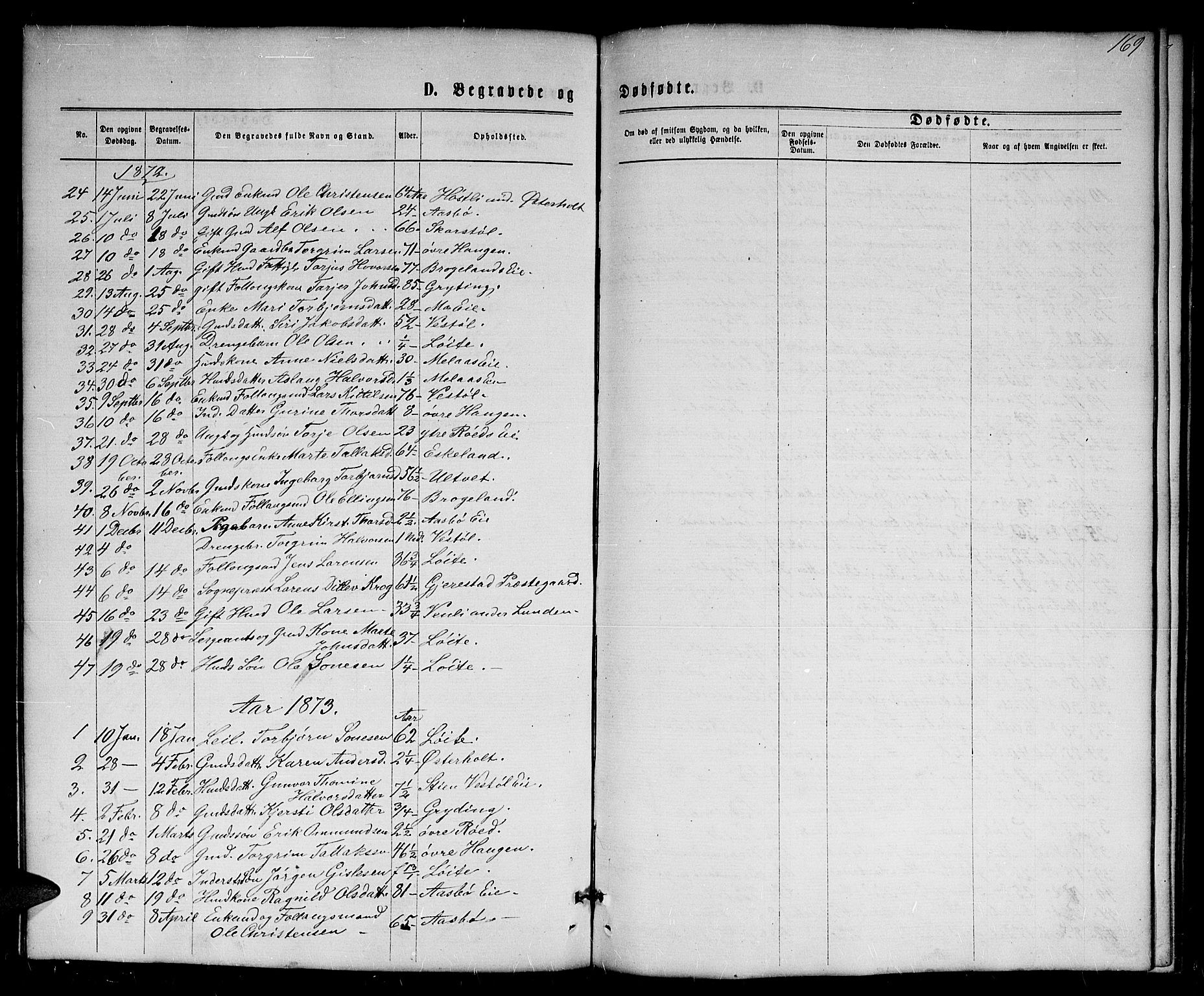 Gjerstad sokneprestkontor, SAK/1111-0014/F/Fb/Fba/L0006: Parish register (copy) no. B 6, 1868-1890, p. 169