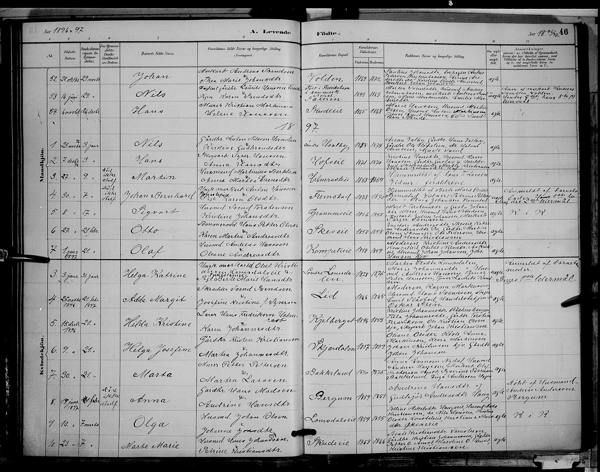 Søndre Land prestekontor, AV/SAH-PREST-122/L/L0002: Parish register (copy) no. 2, 1884-1900, p. 46