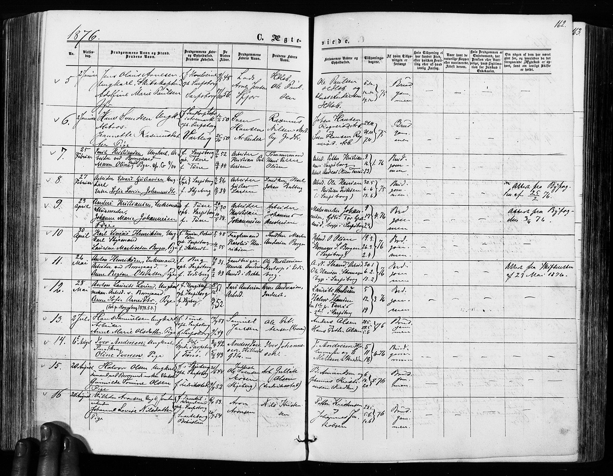 Sarpsborg prestekontor Kirkebøker, SAO/A-2006/F/Fa/L0002: Parish register (official) no. 2, 1869-1877, p. 162