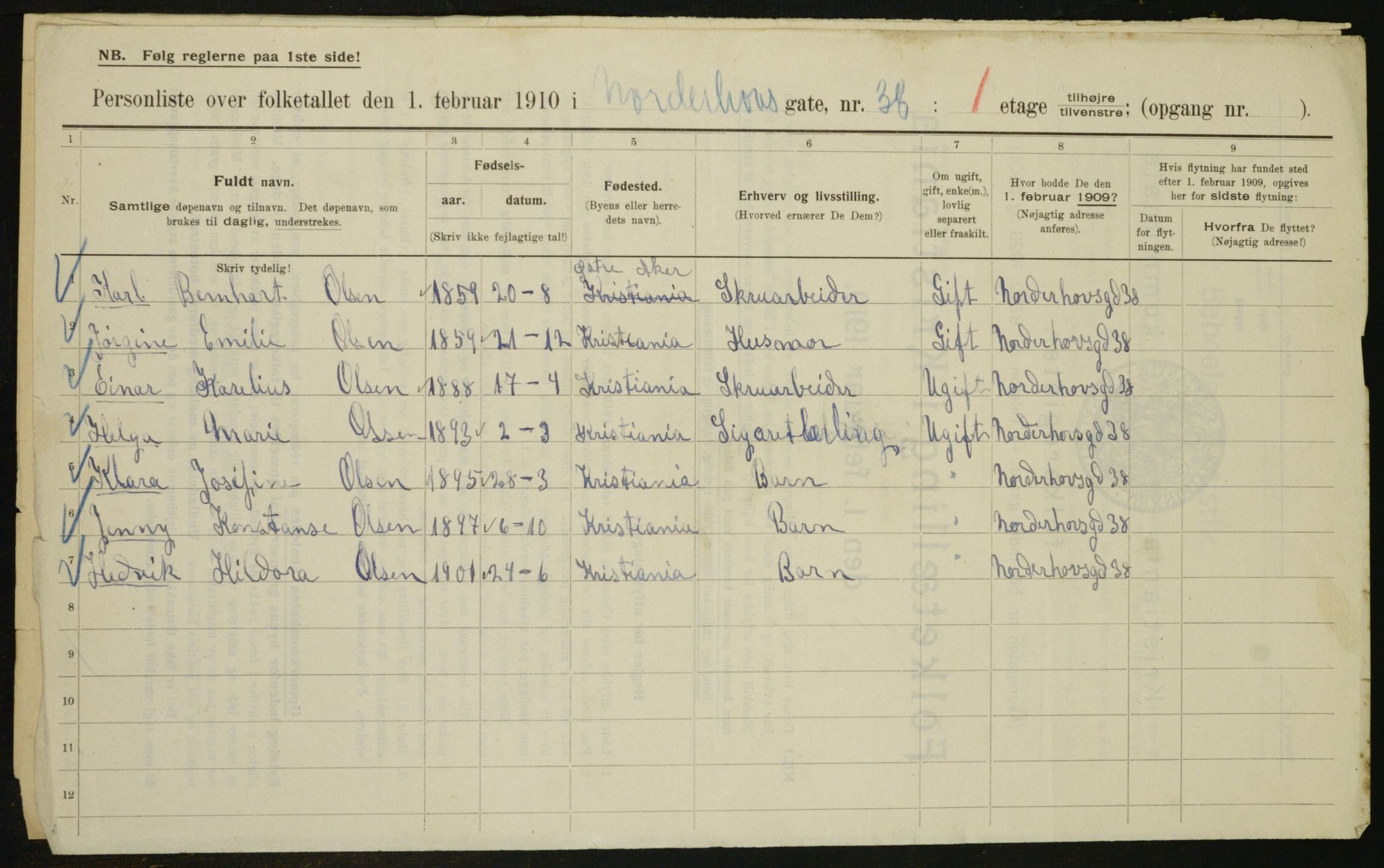 OBA, Municipal Census 1910 for Kristiania, 1910, p. 70534