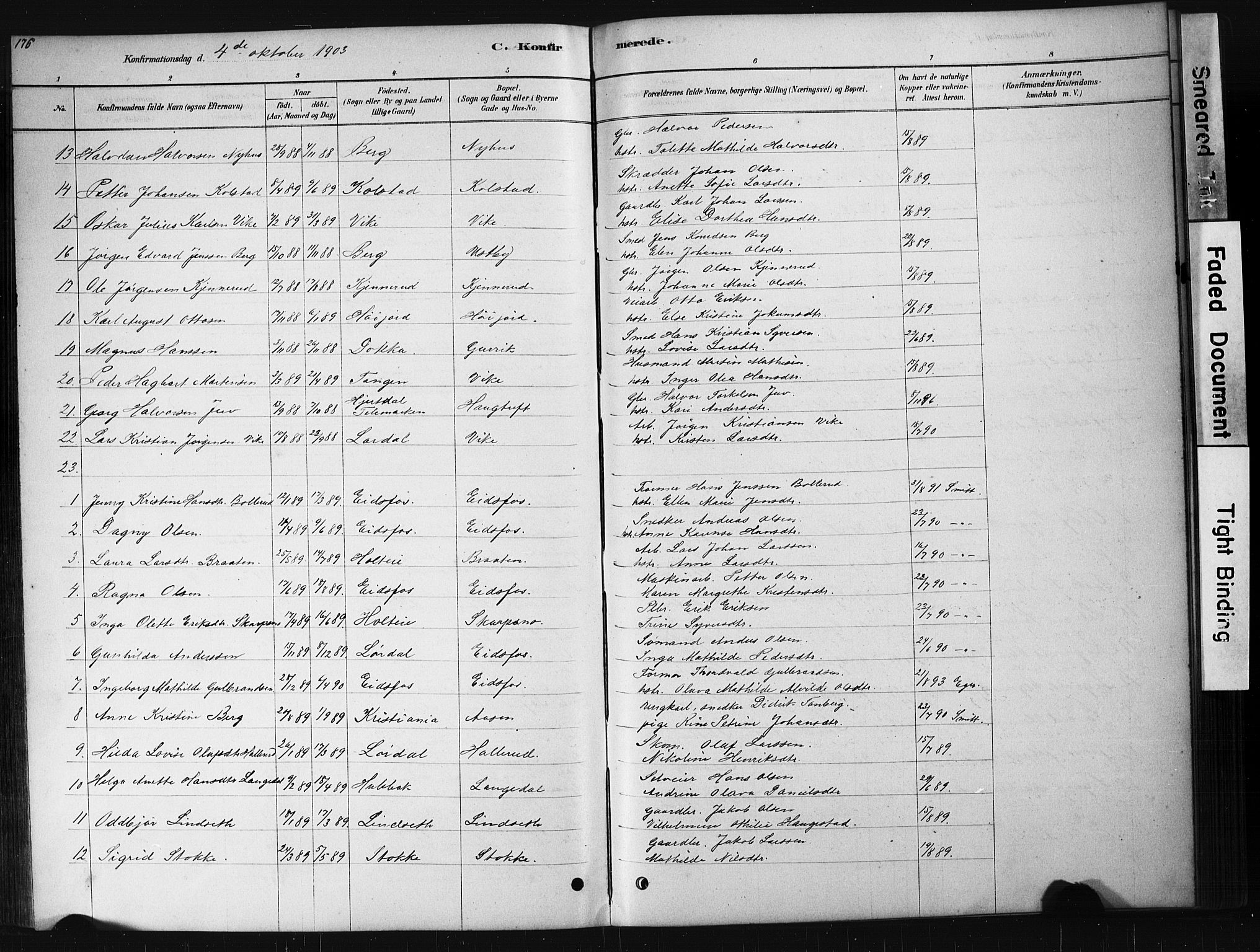 Hof kirkebøker, AV/SAKO-A-64/G/Ga/L0004: Parish register (copy) no. I 4, 1878-1930, p. 176